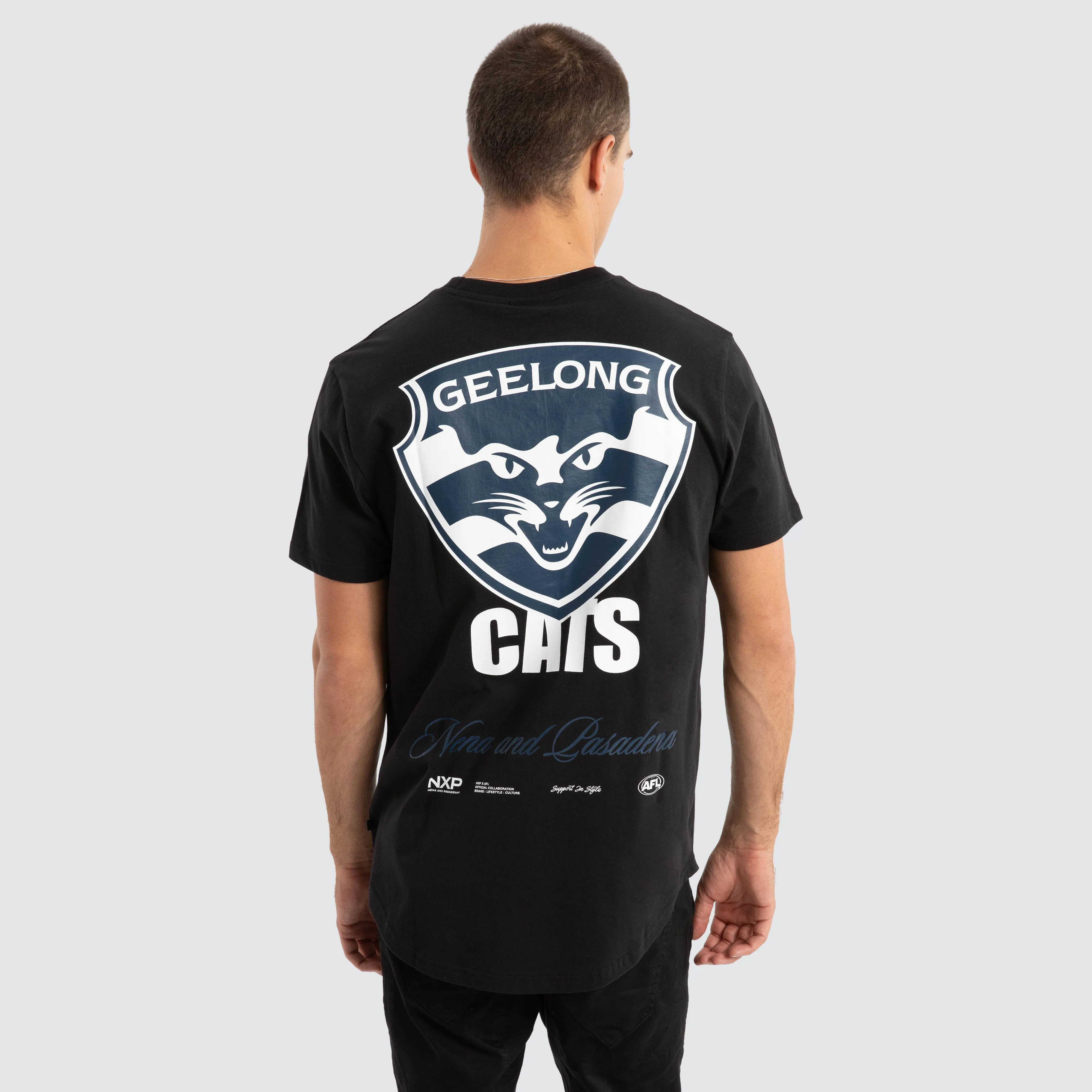 Geelong Cats AFL Prime Tee Jet Black sold by Nena and Pasadena