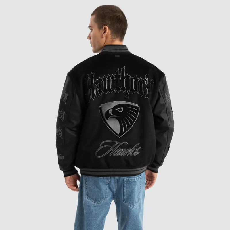 Hawthorn Hawks AFL Ace Varsity Jacket Jet Black sold by Nena and Pasadena