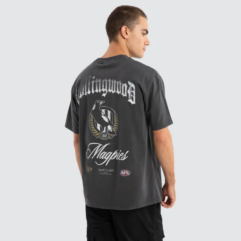 Collingwood Magpies AFL Vintage Goth Tee Pigment Asphalt sold by Nena and Pasadena