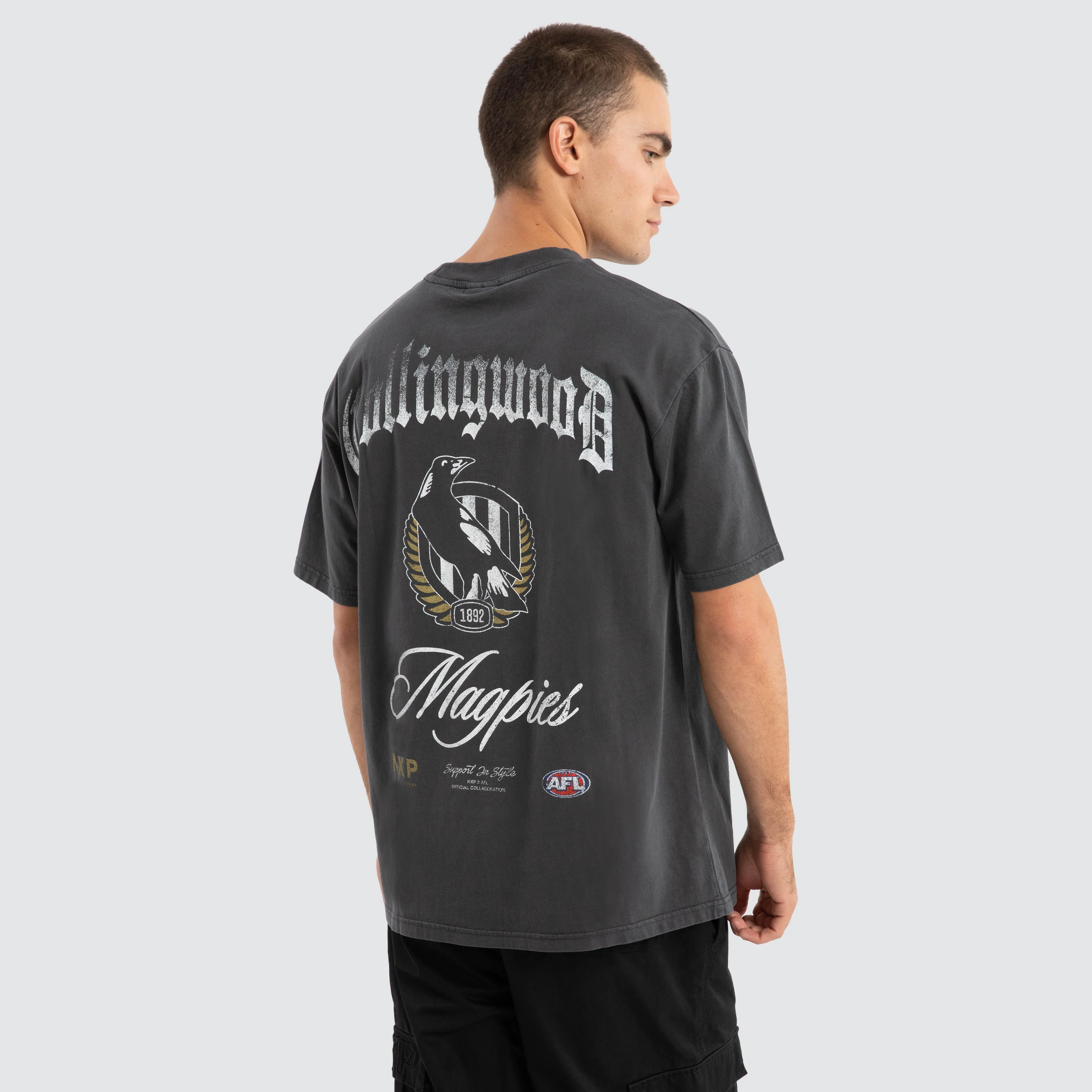 Collingwood Magpies AFL Vintage Goth Tee Pigment Asphalt sold by Nena and Pasadena