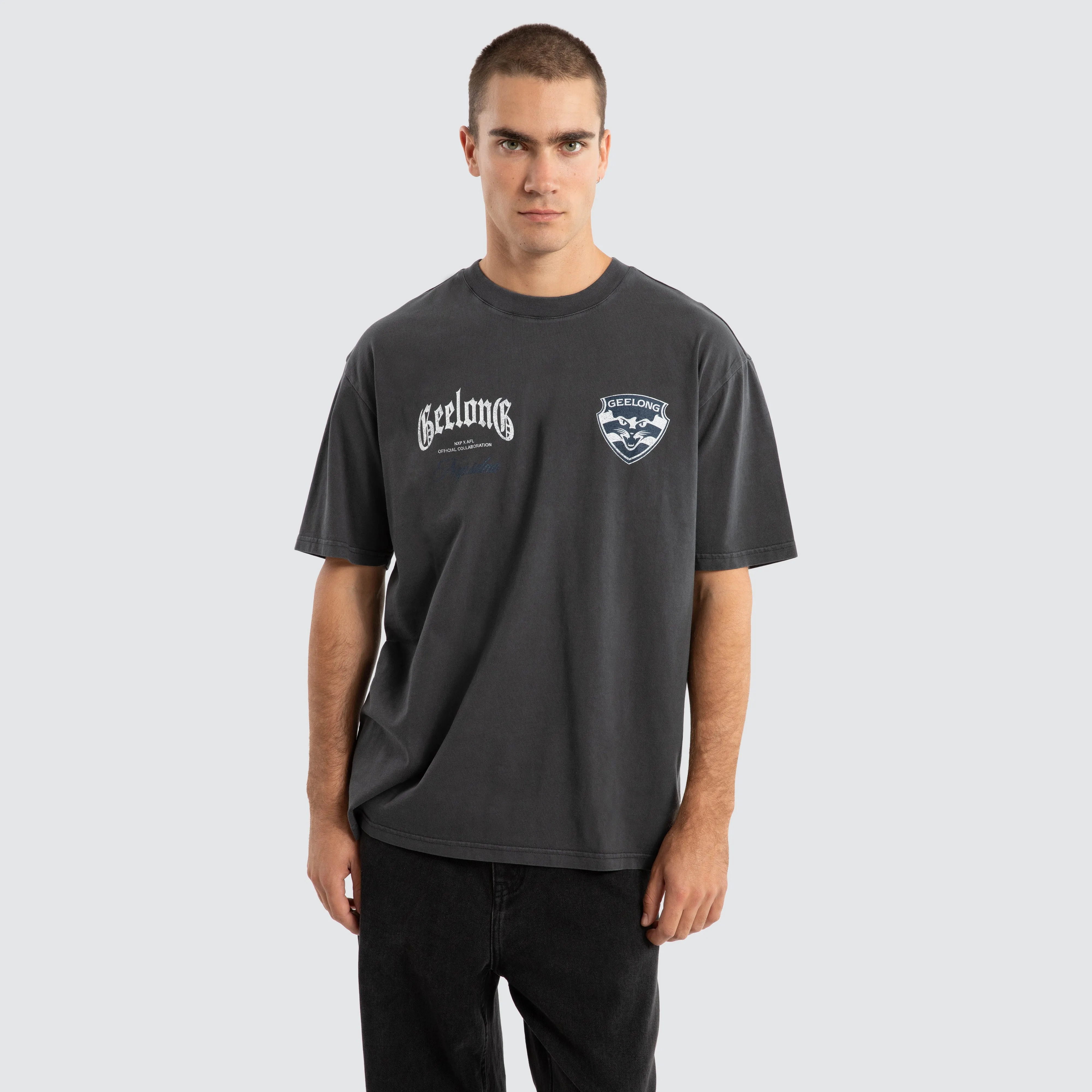 Geelong Cats AFL Vintage Goth Tee Pigment Asphalt sold by Nena and Pasadena product image thumbnail 4