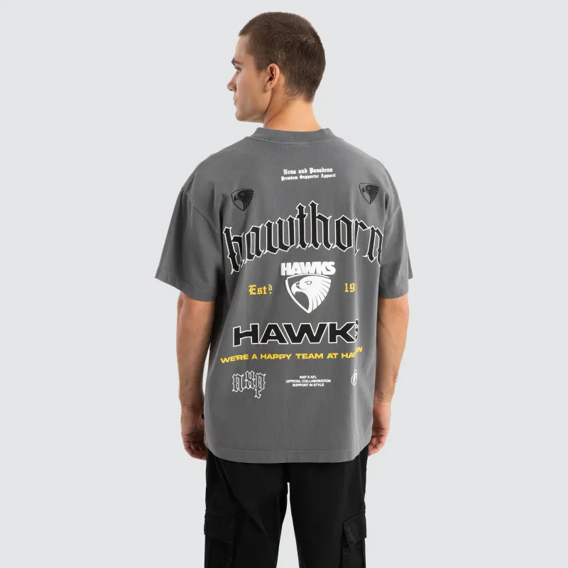 Hawthorn Hawks AFL Stack Tee Pigment Charcoal sold by Nena and Pasadena