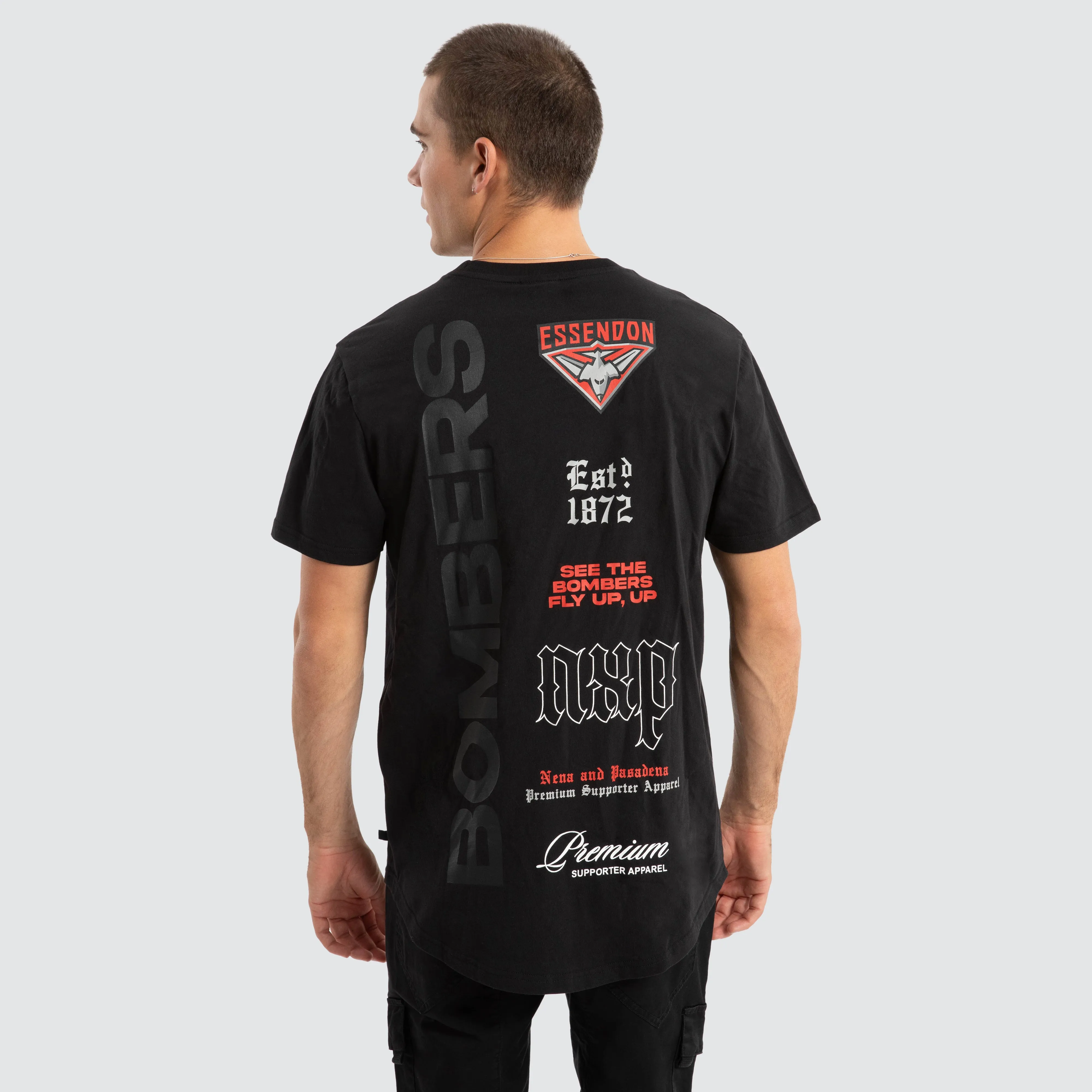 Essendon Bombers AFL Vert Tee Jet Black sold by Nena and Pasadena