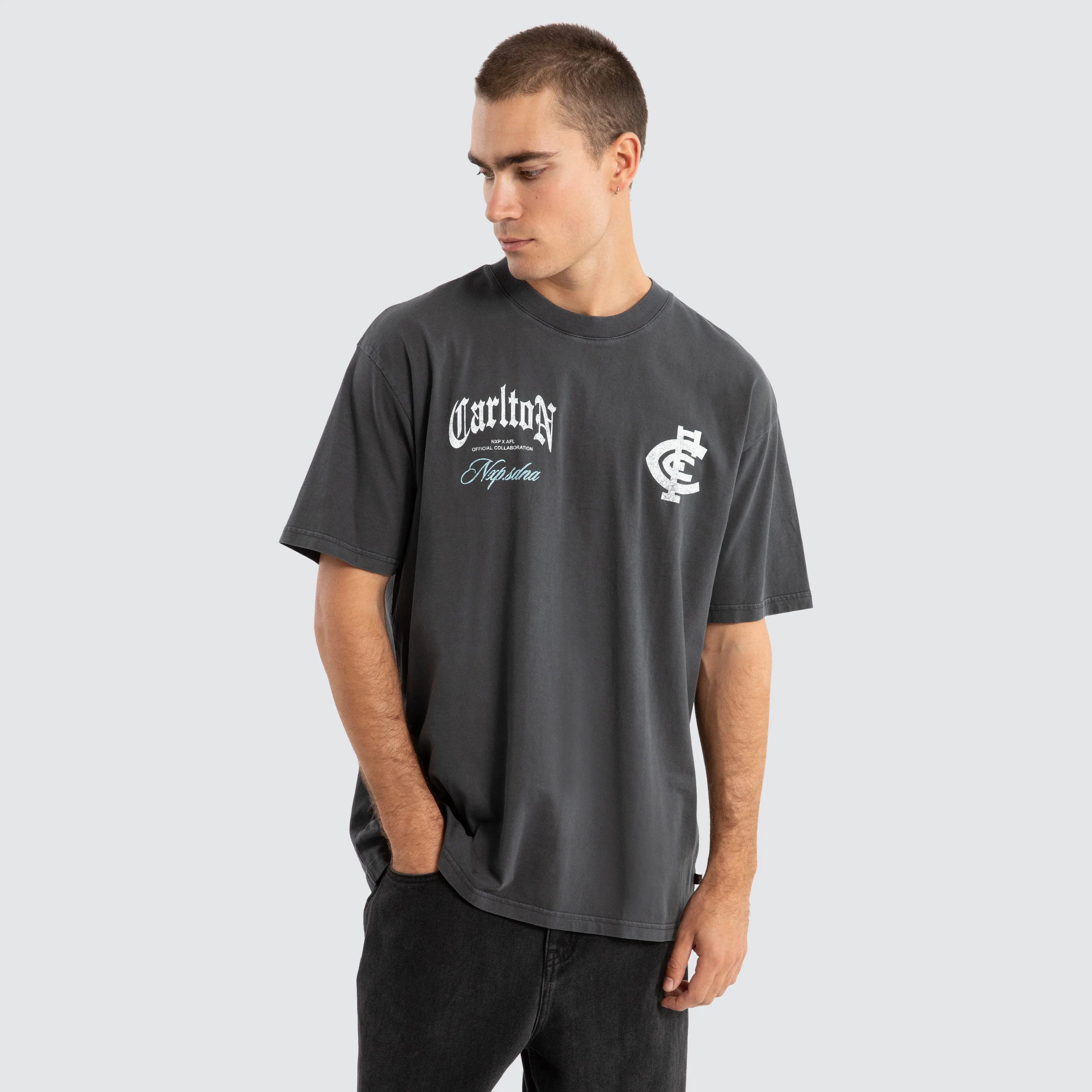 Carlton Blues AFL Vintage Goth Tee Pigment Asphalt sold by Nena and Pasadena product image thumbnail 3