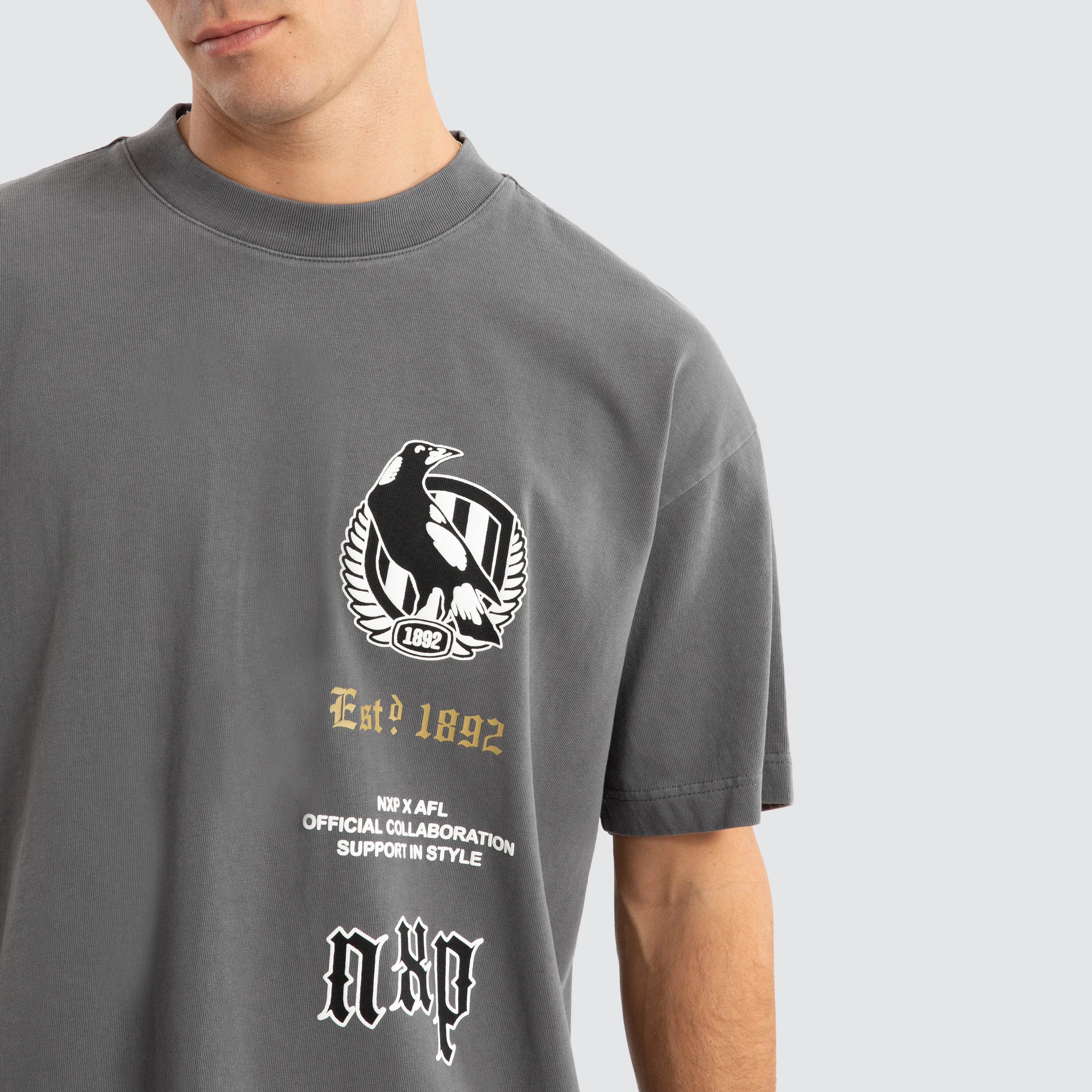 Collingwood Magpies AFL Stack Tee Pigment Charcoal sold by Nena and Pasadena product image thumbnail 5