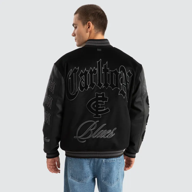 Carlton Blues AFL Ace Varsity Jacket Jet Black sold by Nena and Pasadena