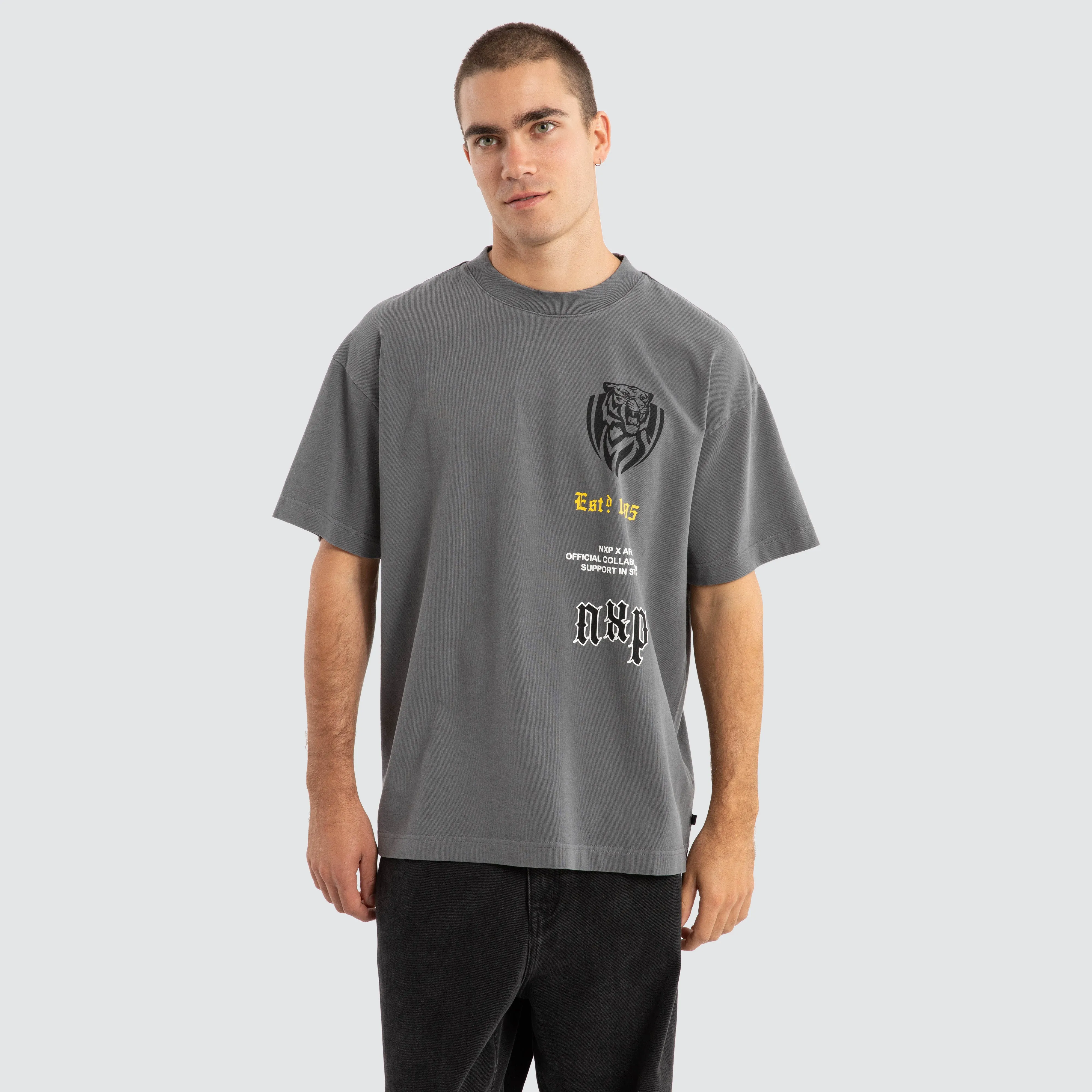 Richmond Tigers AFL Stack Tee Pigment Charcoal sold by Nena and Pasadena product image thumbnail 2