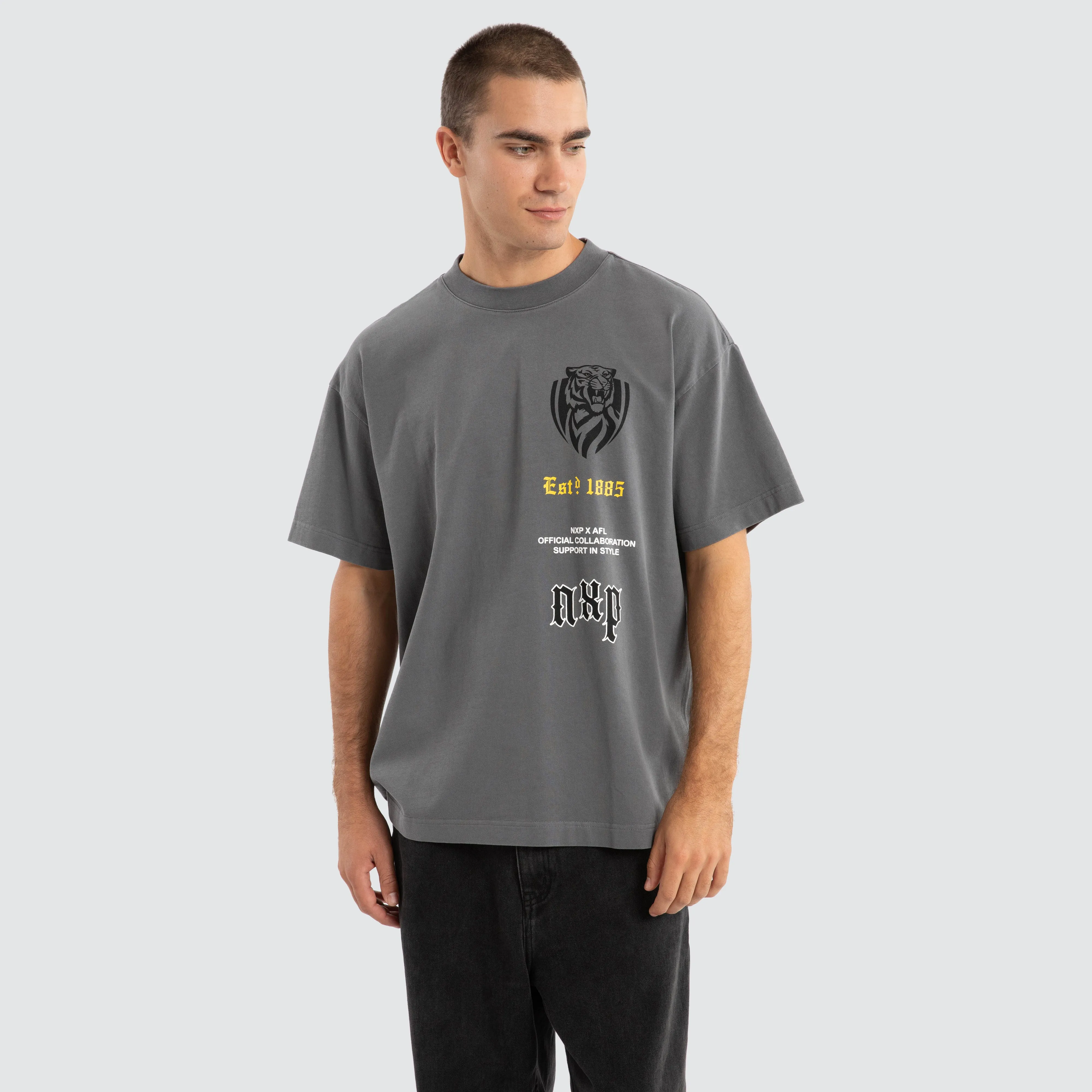 Richmond Tigers AFL Stack Tee Pigment Charcoal sold by Nena and Pasadena product image thumbnail 5
