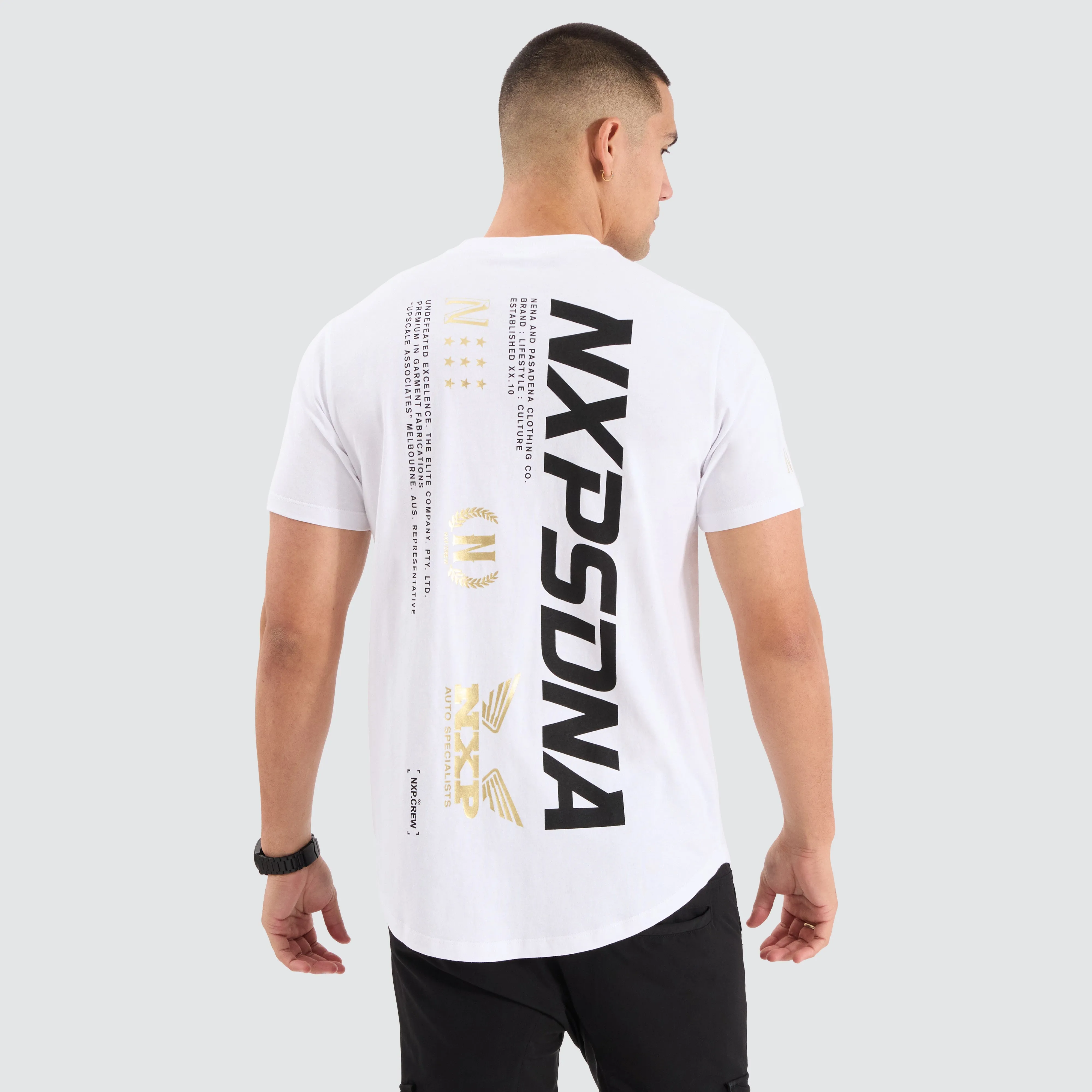 Anlantic Dual Curved Tee Optical White sold by Nena and Pasadena