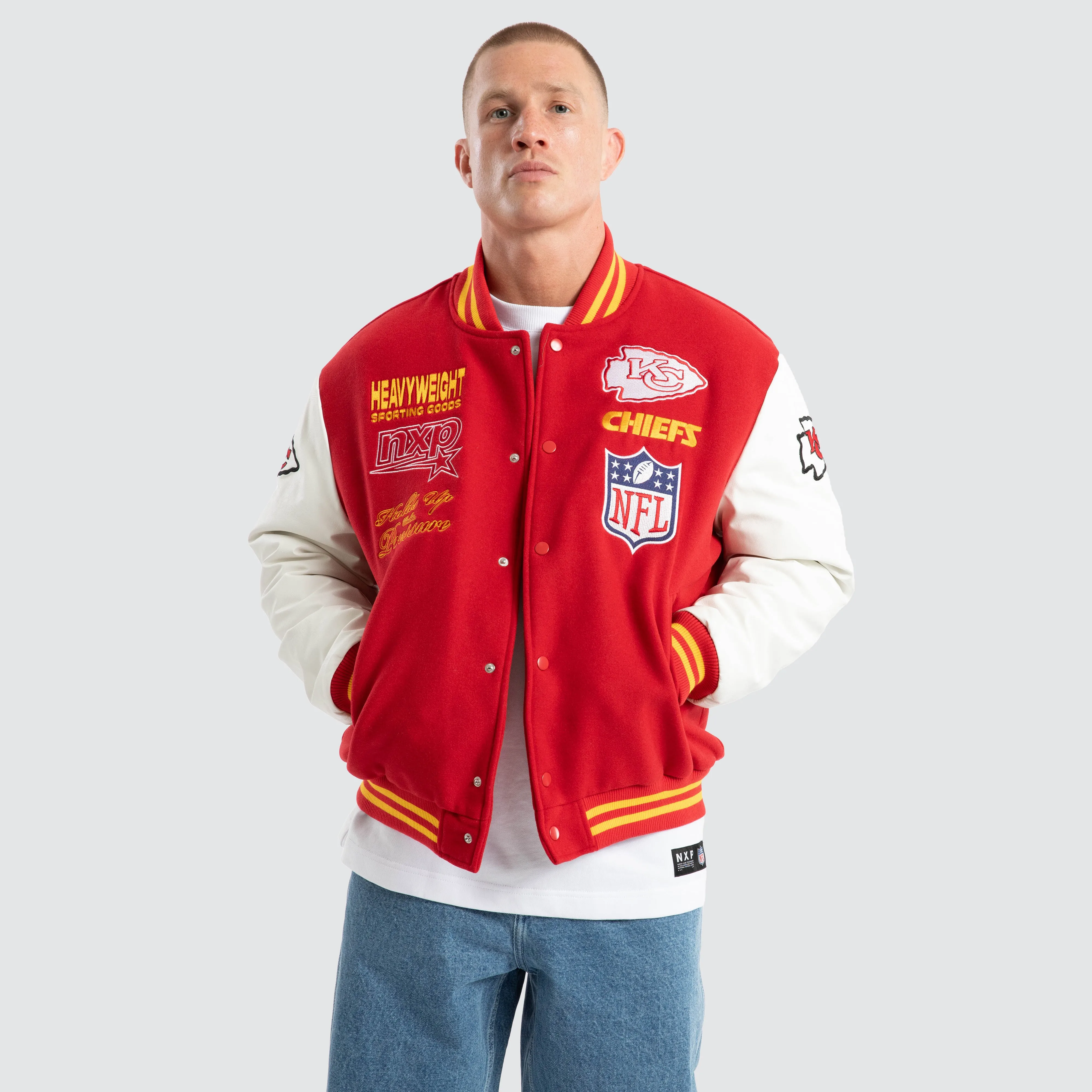 Kansas City Chiefs Huddle Varsity Jacket Red/White sold by Nena and Pasadena