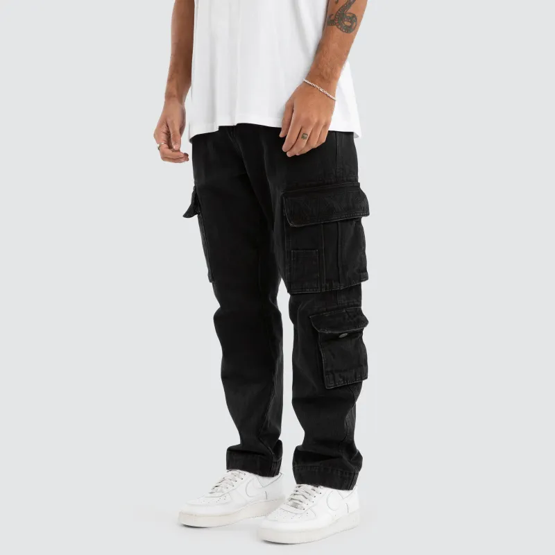 Colby Denim Cargo Pant Washed Black sold by Nena and Pasadena