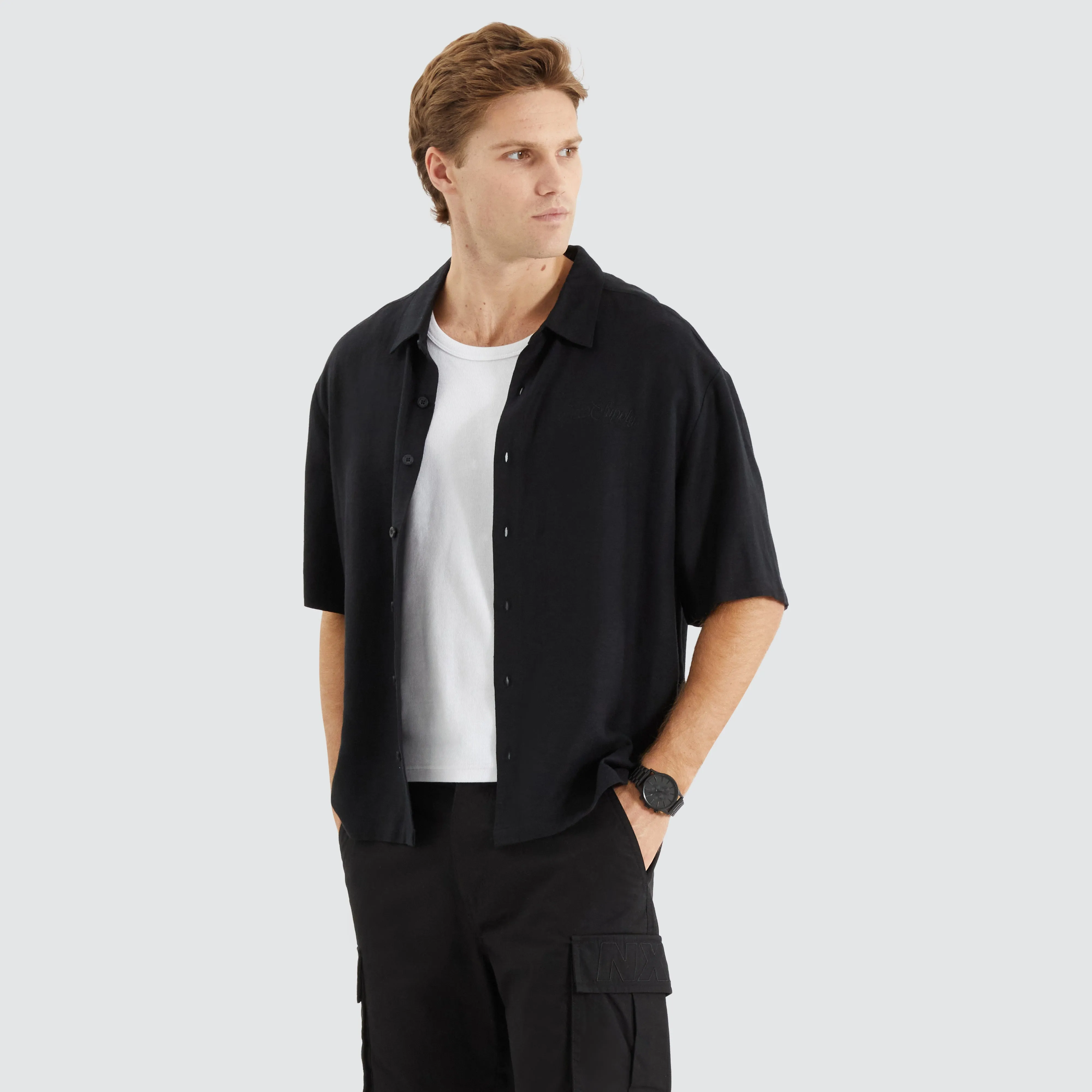 Limited Oversized Dress Shirt Jet Black sold by Nena and Pasadena