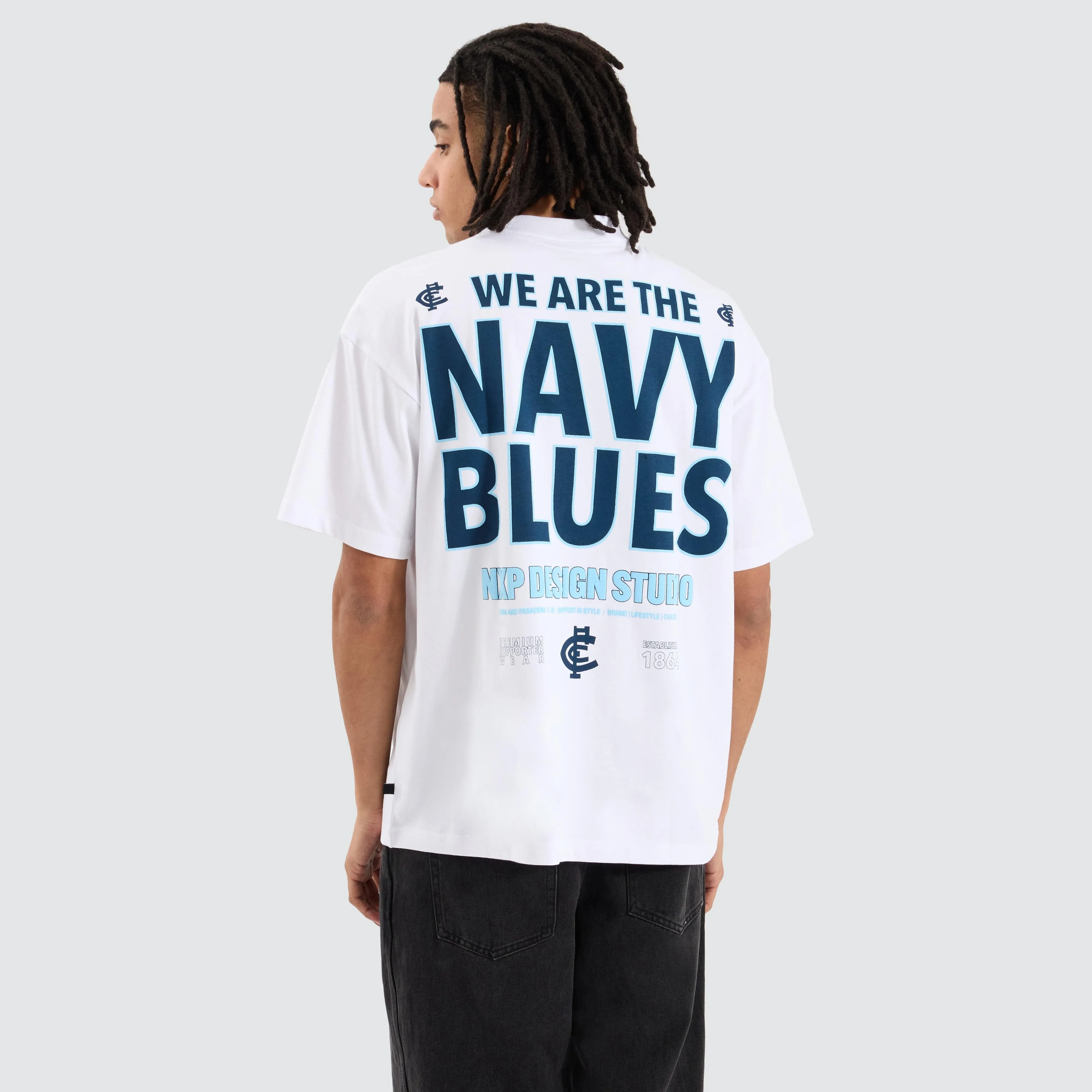 Carlton Blues AFL Heavy Raptor Tee Optical White sold by Nena and Pasadena
