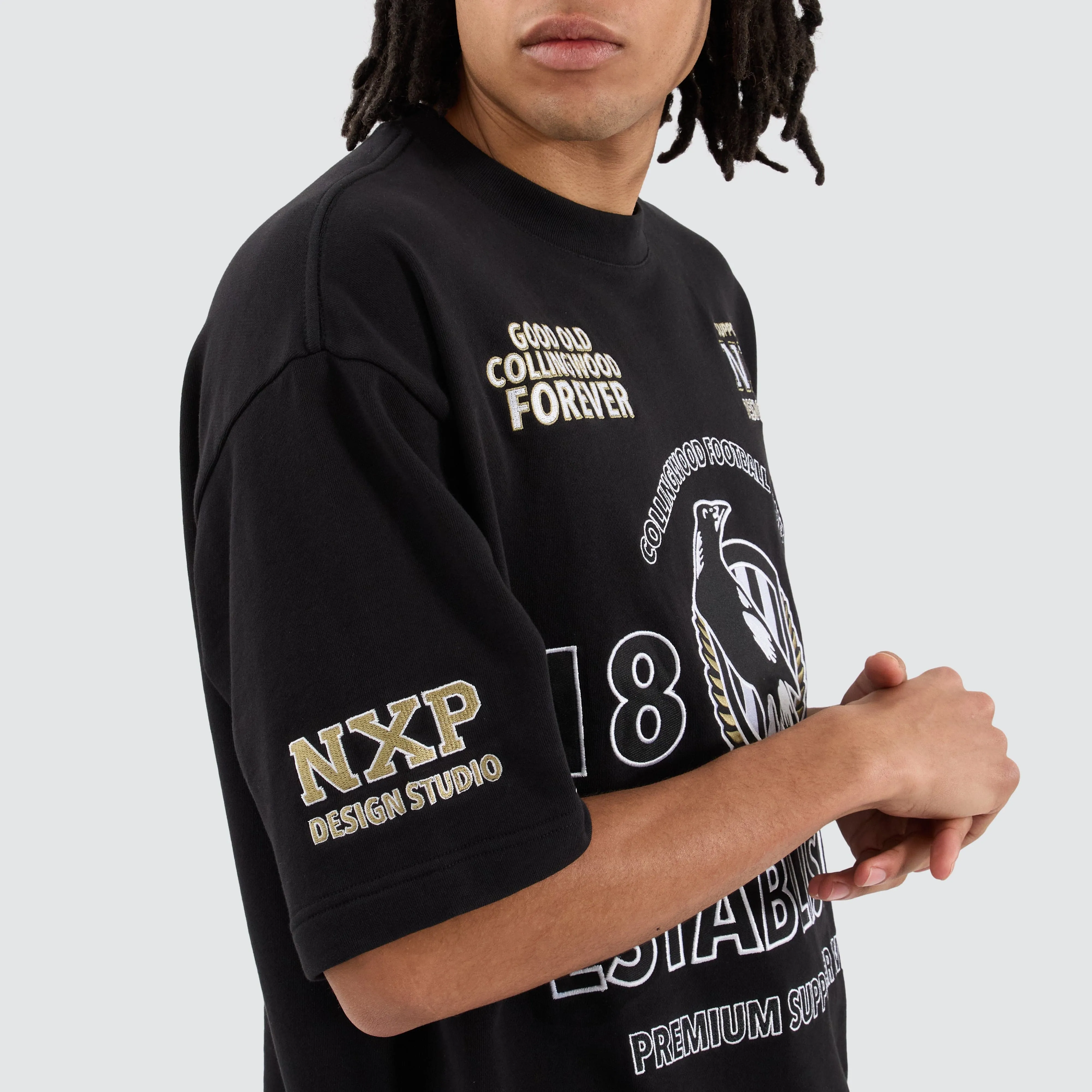 Collingwood Magpies AFL Mega Loopback Tee Jet Black sold by Nena and Pasadena product image thumbnail 2