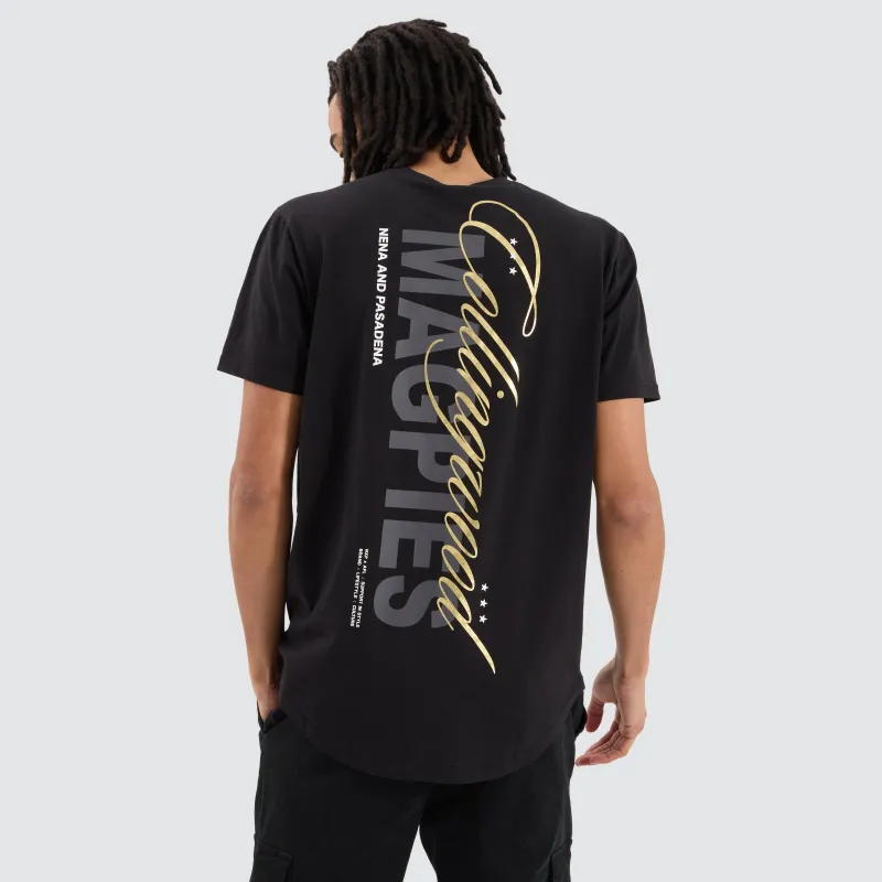 Collingwood Magpies AFL Dual Curved Tee Jet Black sold by Nena and Pasadena