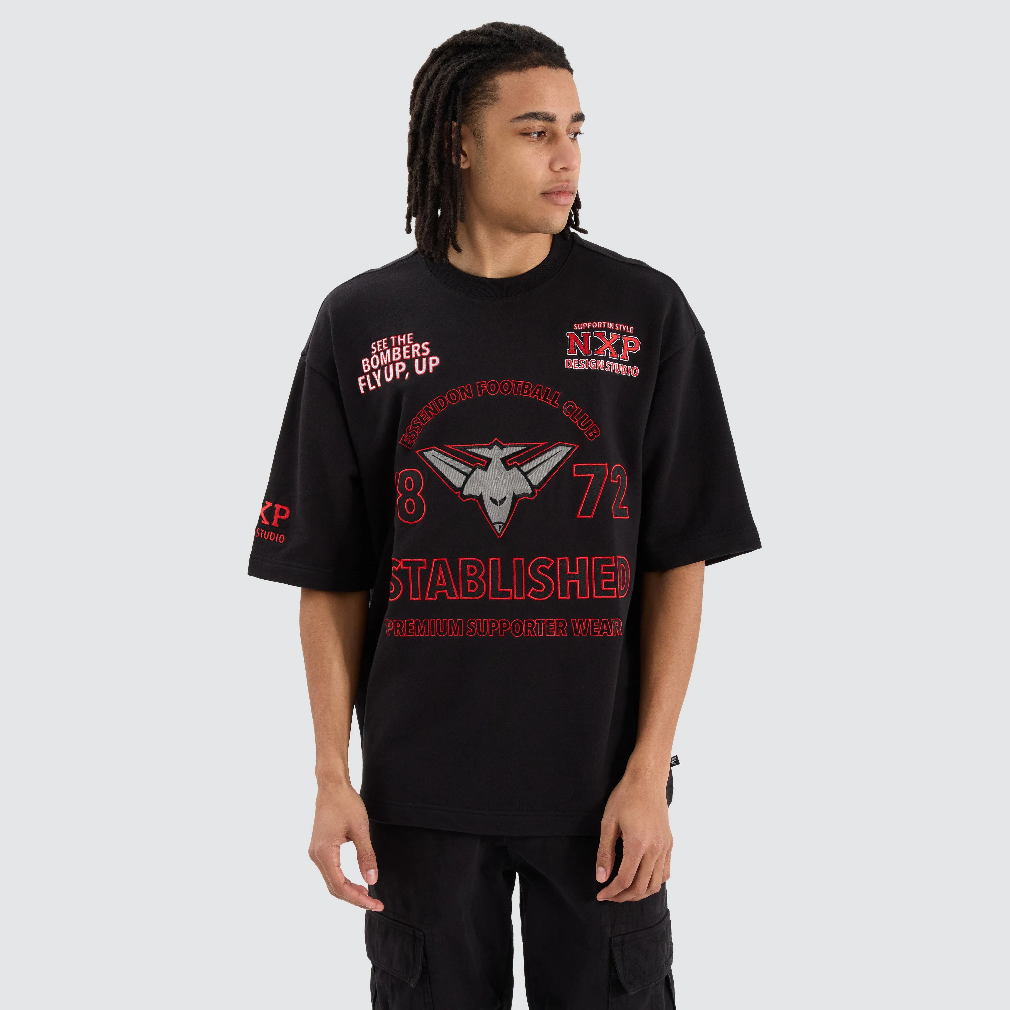 Essendon Bombers AFL Mega Loopback Tee Jet Black sold by Nena and Pasadena