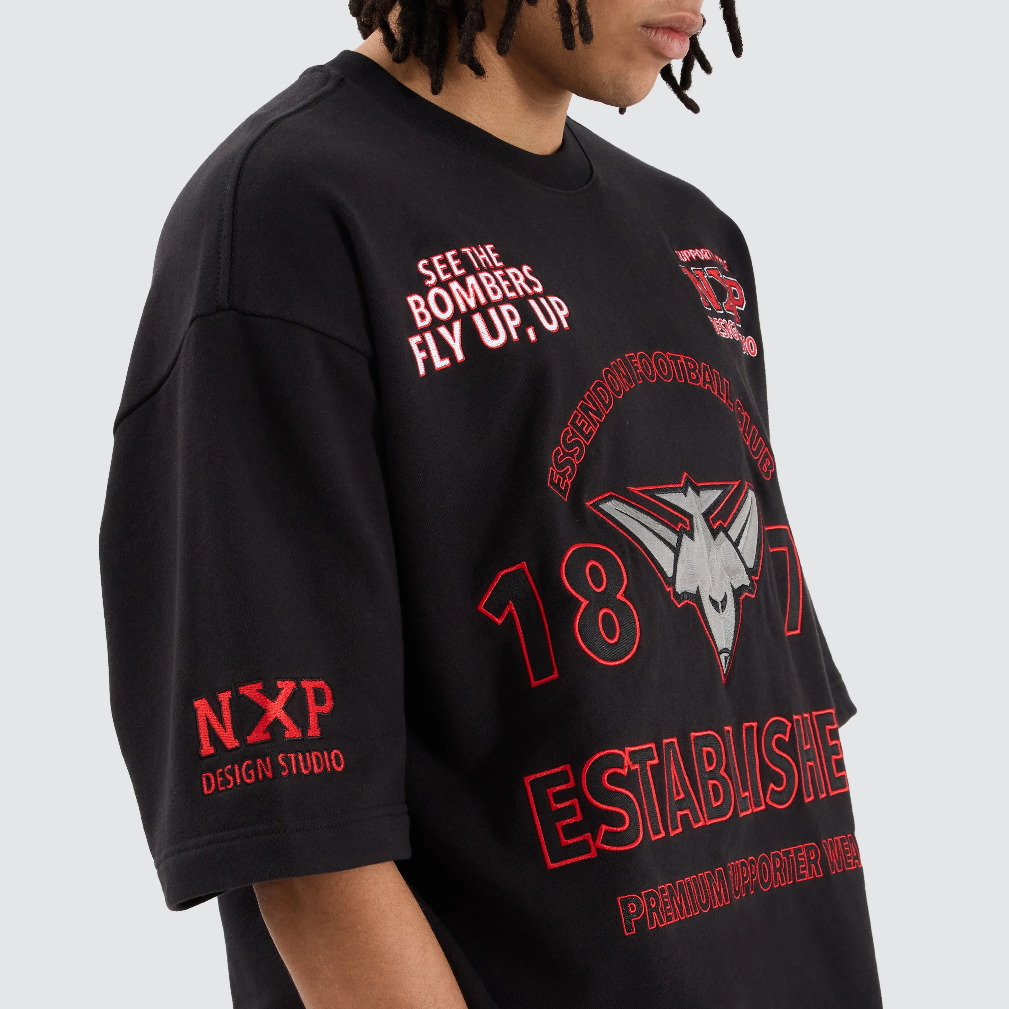 Essendon Bombers AFL Mega Loopback Tee Jet Black sold by Nena and Pasadena product image thumbnail 2