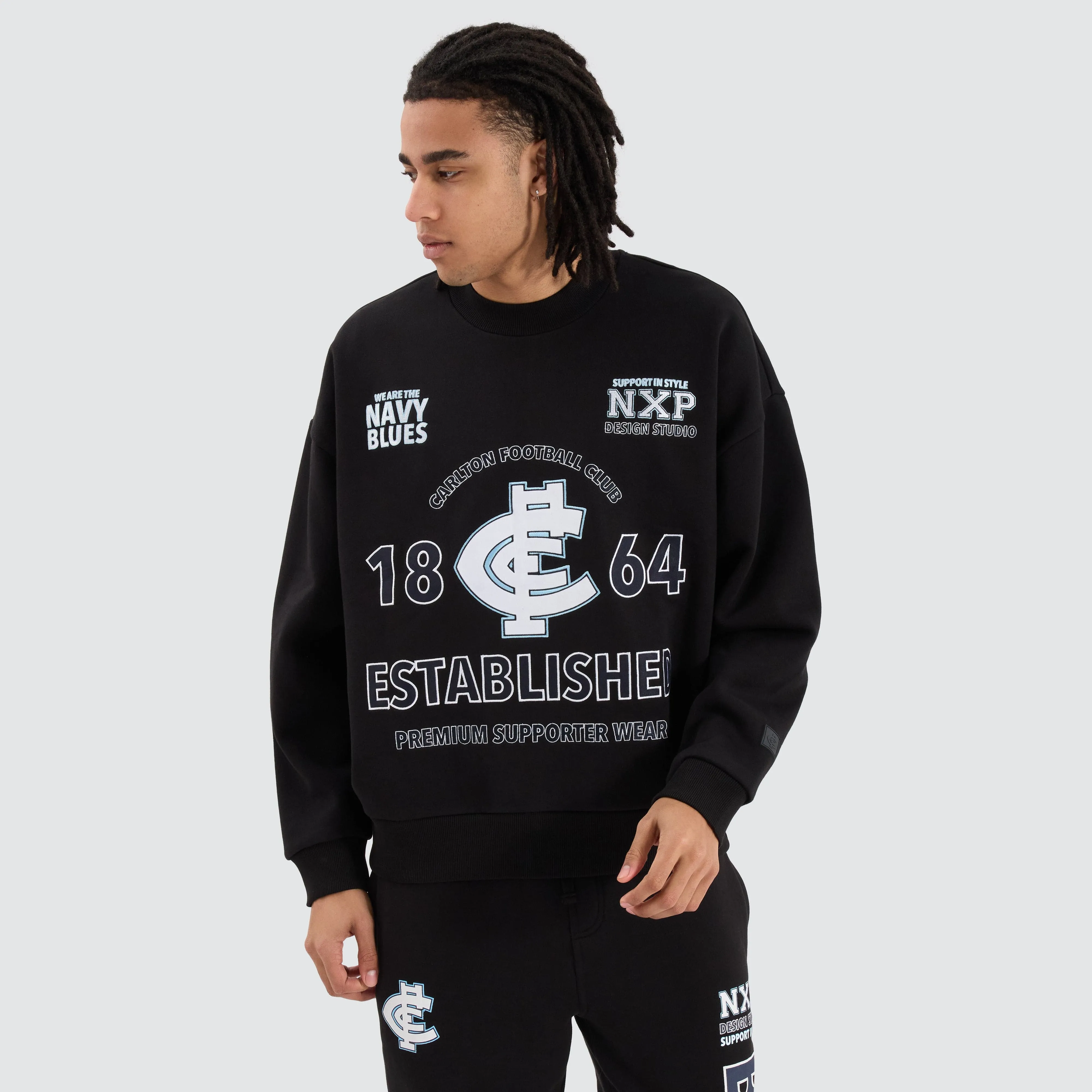 Carlton Blues AFL Box Fit Sweater Jet Black sold by Nena and Pasadena