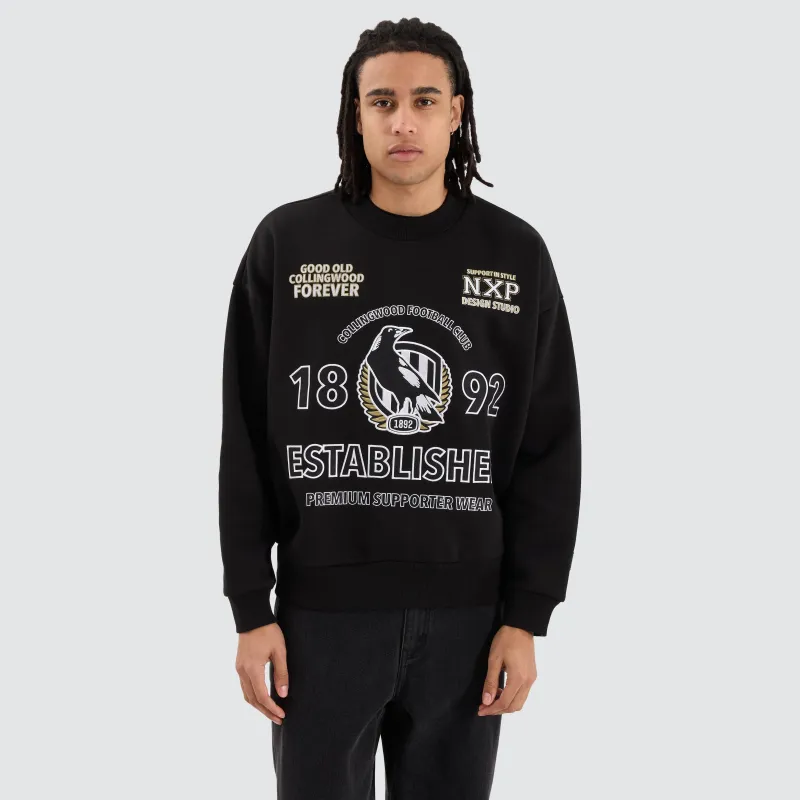 Collingwood Magpies AFL Box Fit Sweater Jet Black sold by Nena and Pasadena