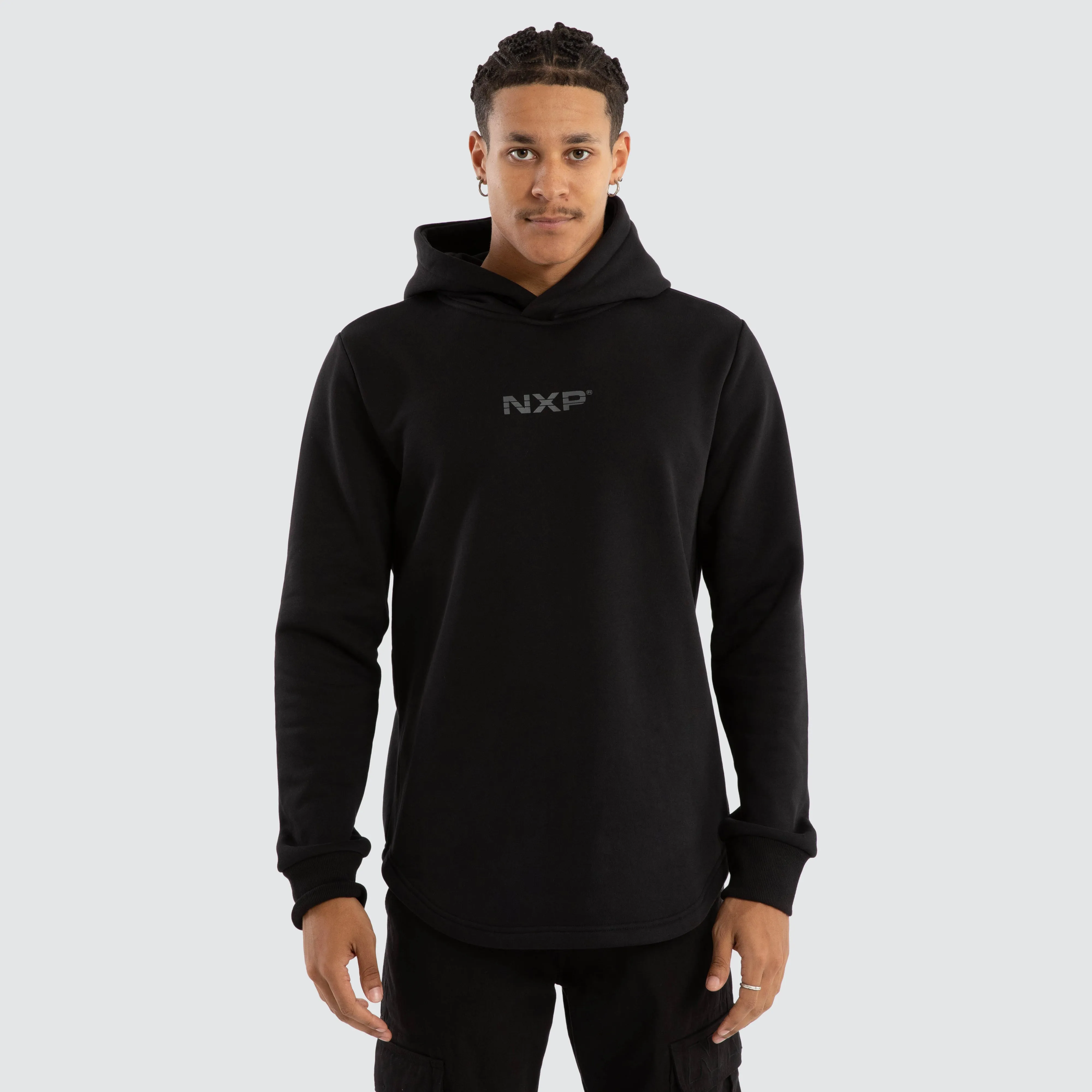 Black Line Dual Curved Hoodie Jet Black sold by Nena and Pasadena product image thumbnail 2
