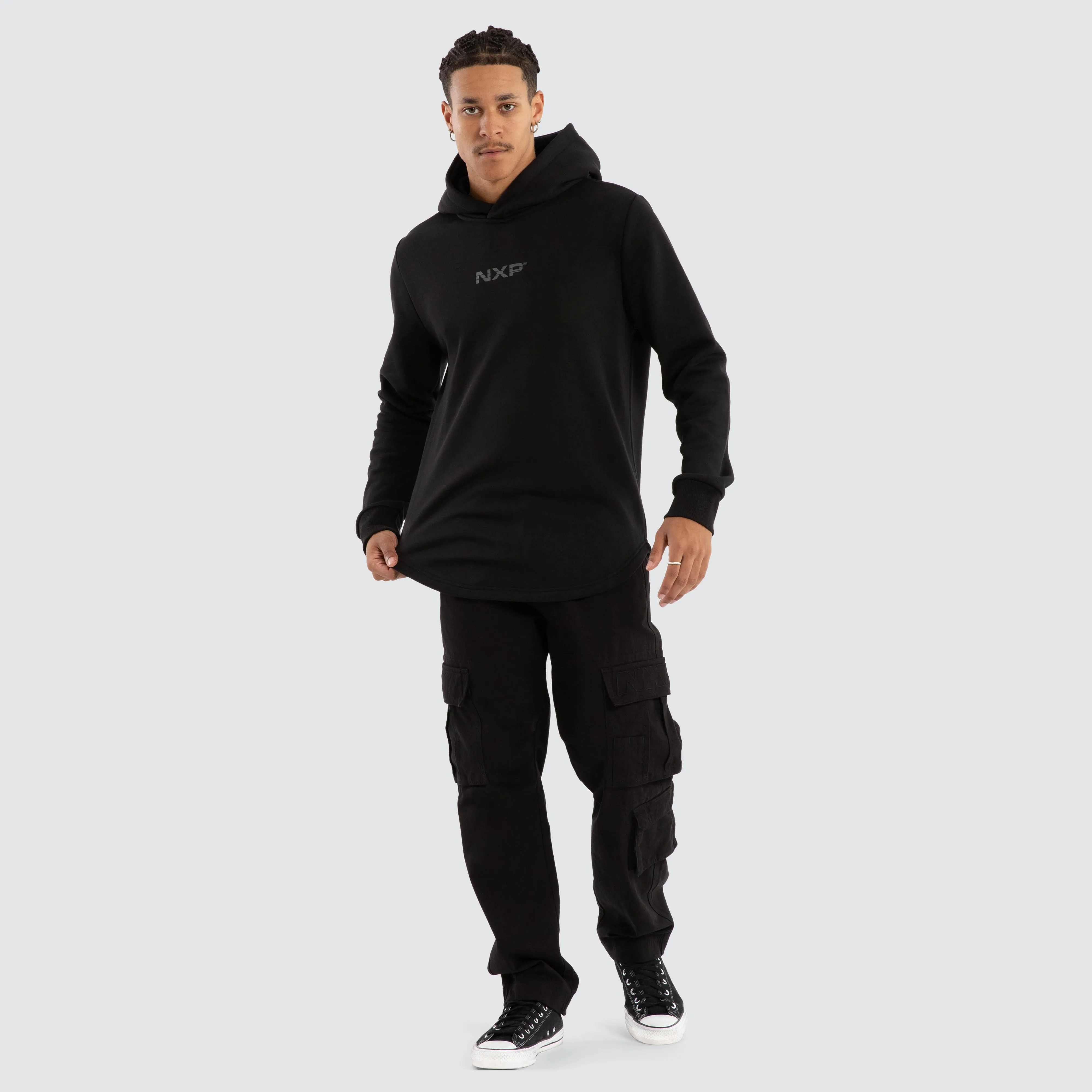Black Line Dual Curved Hoodie Jet Black sold by Nena and Pasadena product image thumbnail 5