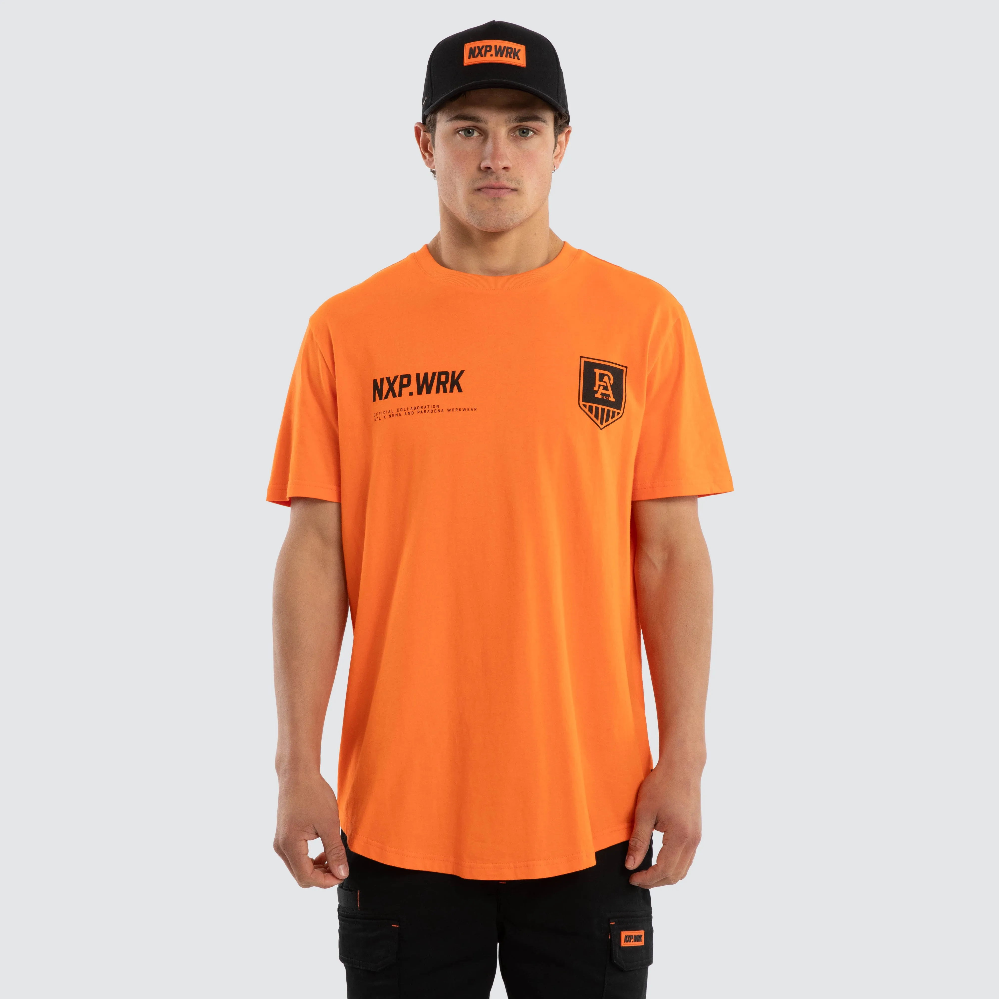 Port Adelaide Power Ethic Tee Work Orange sold by Nena and Pasadena