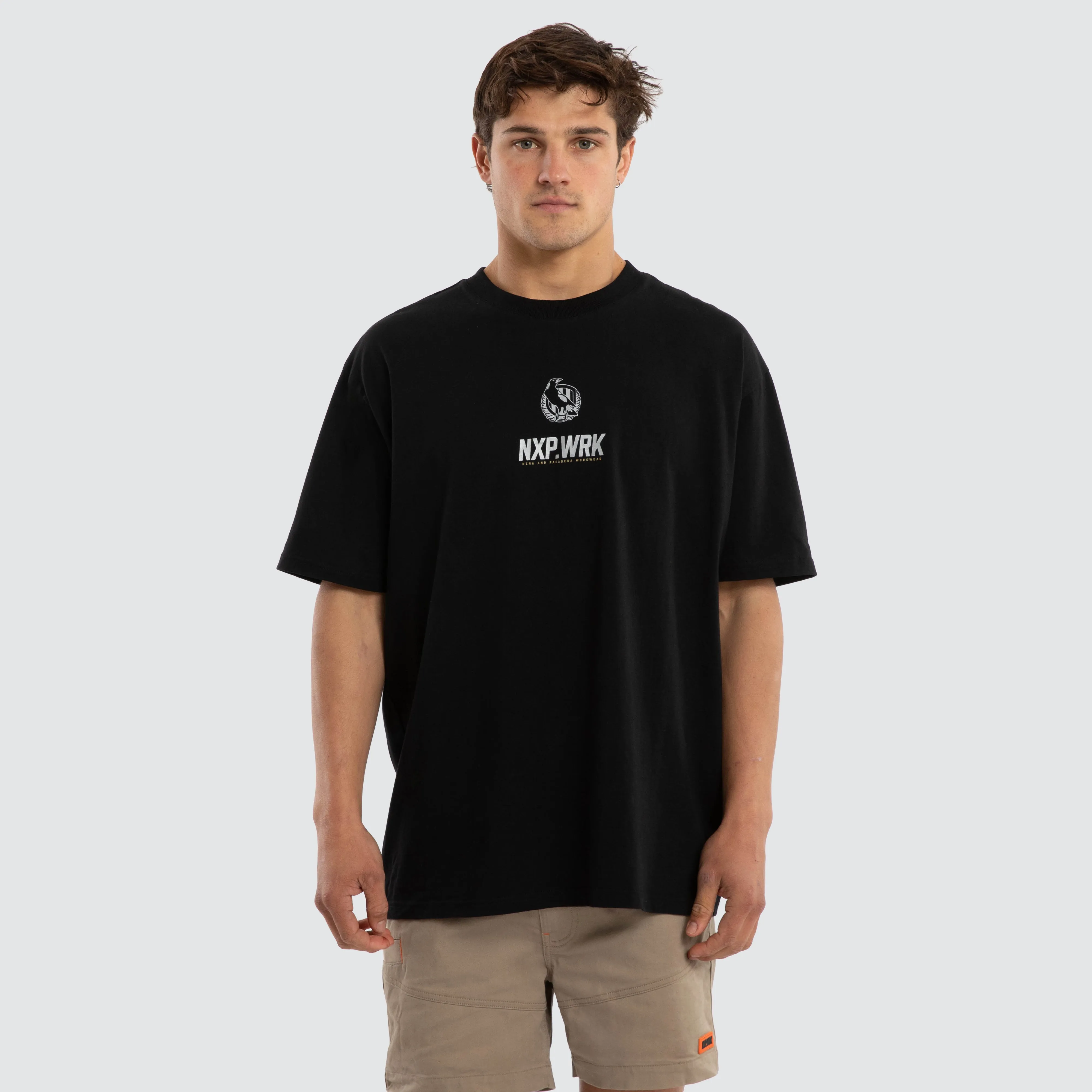 Collingwood Magpies Union Tee Jet Black sold by Nena and Pasadena