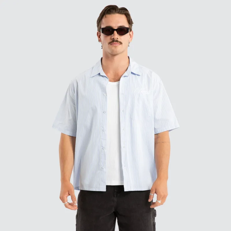 Grander Skate Short Sleeve Shirt Blue Stripe sold by Nena and Pasadena
