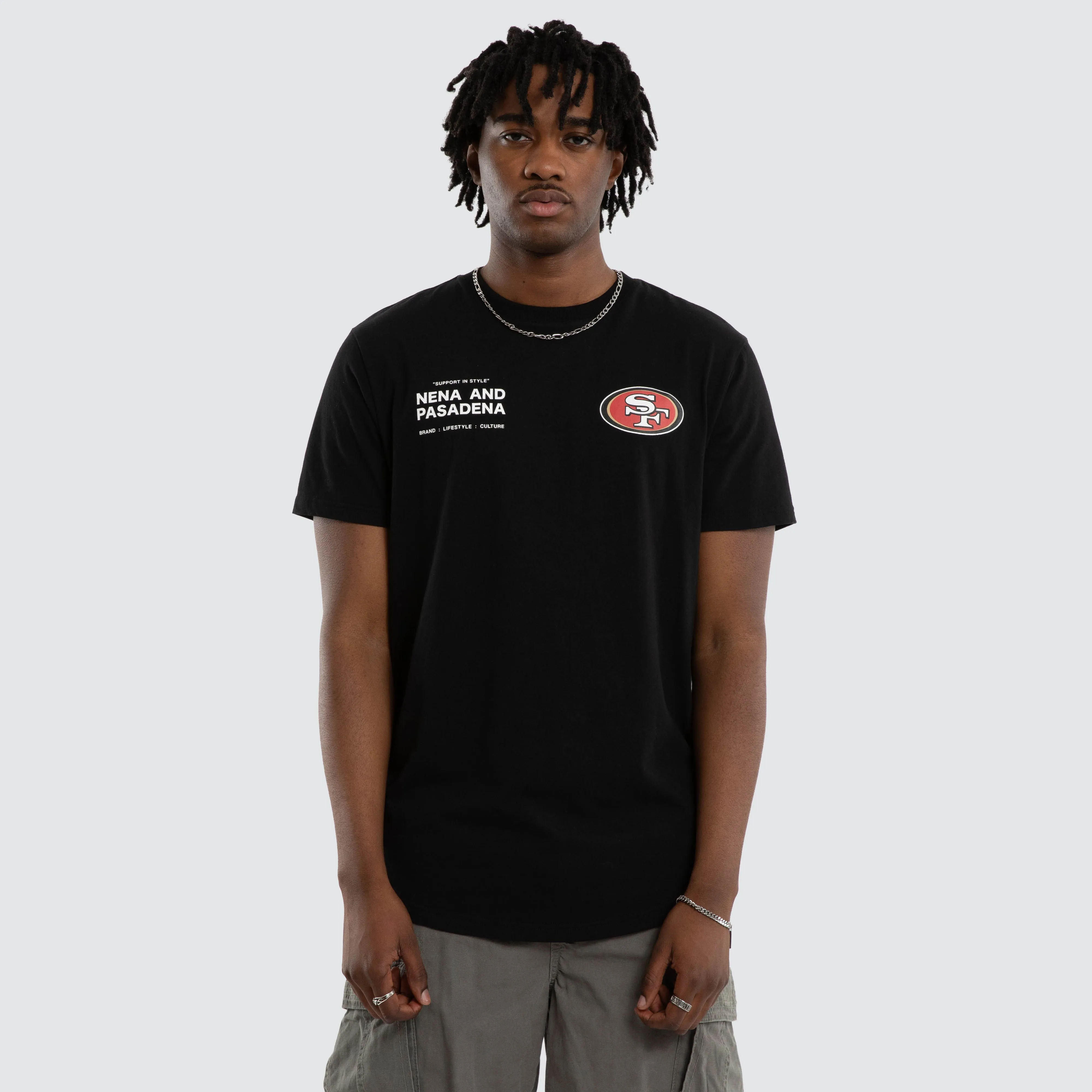 San Francisco 49ers Vertical Tee Jet Black sold by Nena and Pasadena