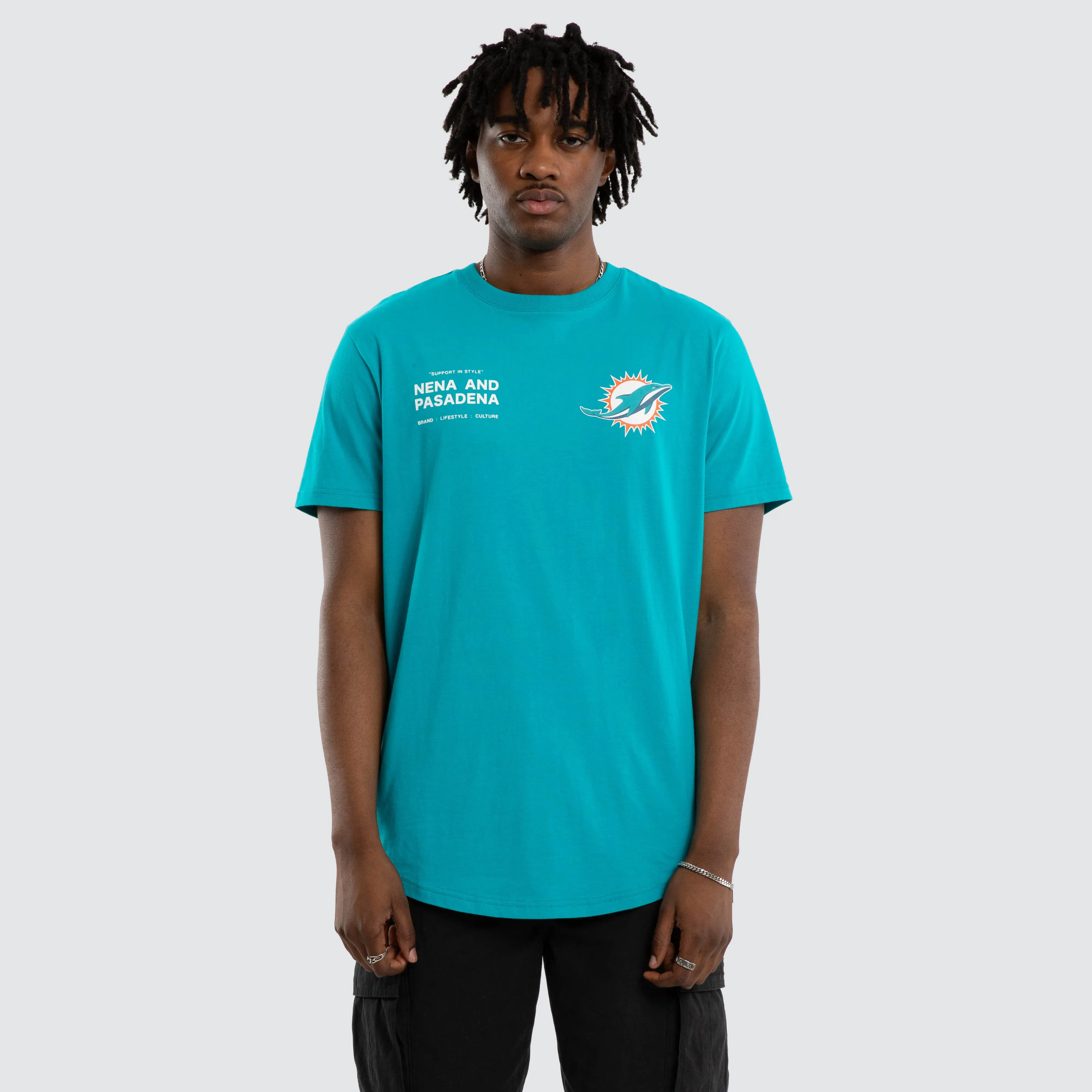 Miami Dolphins Vertical Tee Aqua sold by Nena and Pasadena