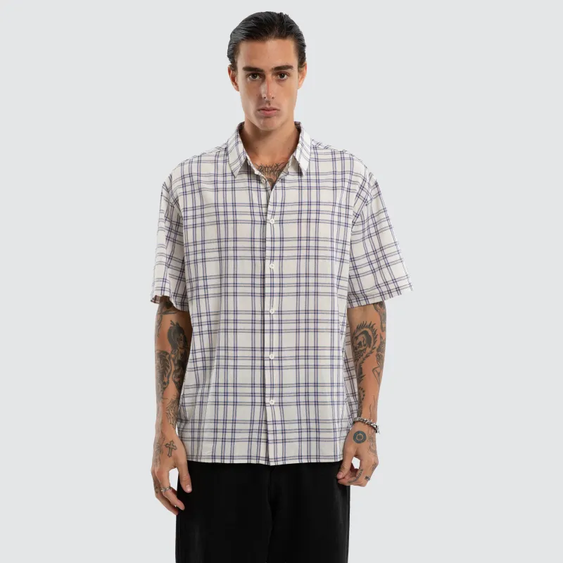 Dimension Boxy Shirt Natural White Check made by Nena and Pasadena