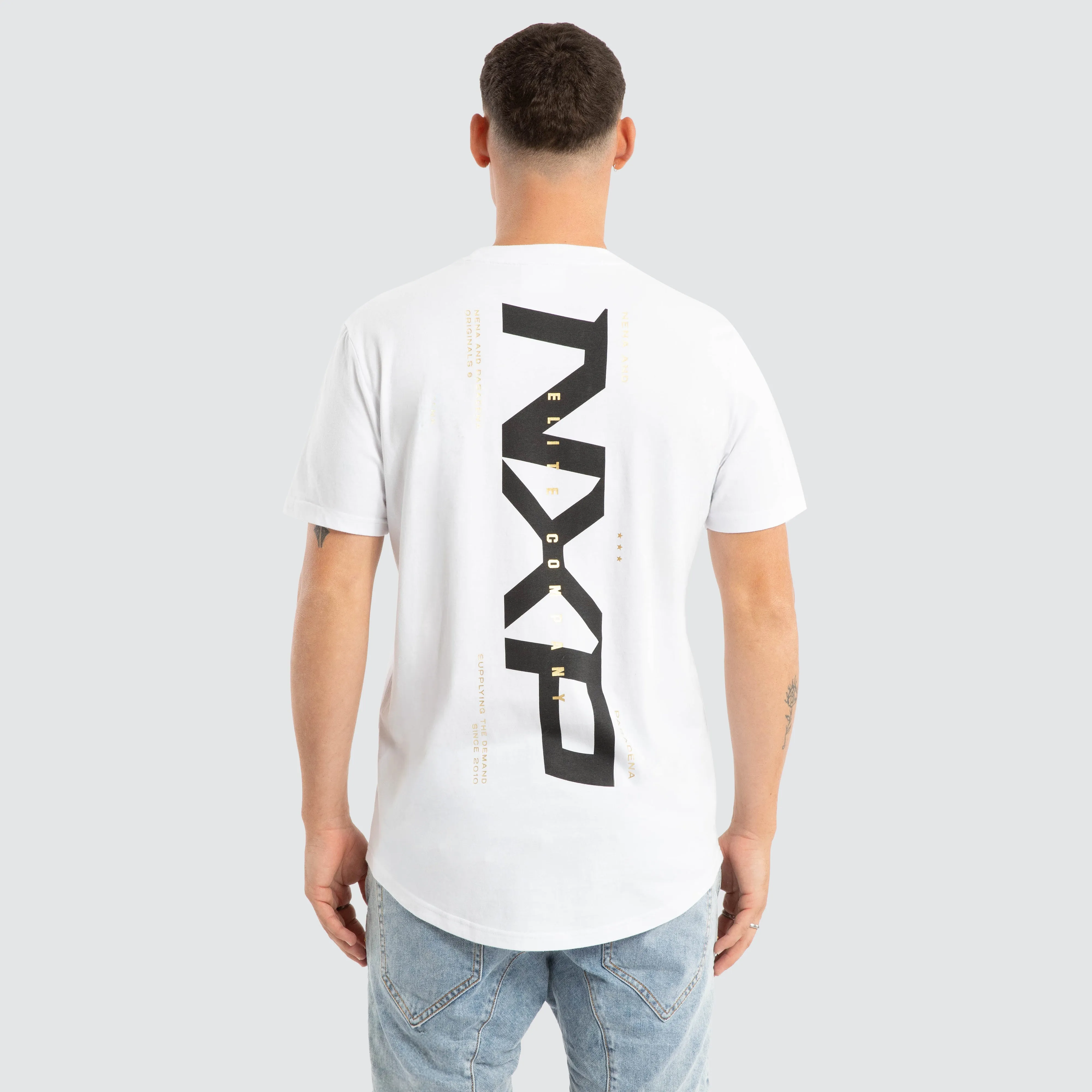 Deliberate Dual Curved Tee White sold by Nena and Pasadena