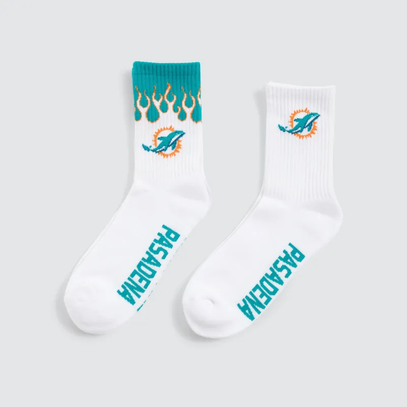 Miami Dolphins 2 Pack Socks White/Aqua made by Nena and Pasadena