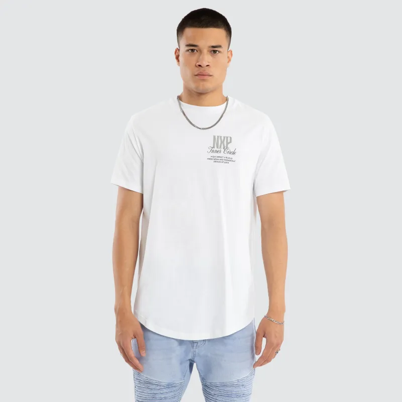 Dynamic Dual Curved Tee Optical White sold by Nena and Pasadena