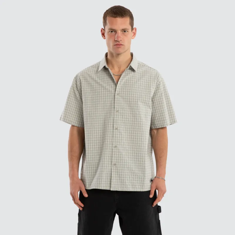 Baseline Button Up Short Sleeve Shirt Grey Check sold by Nena and Pasadena