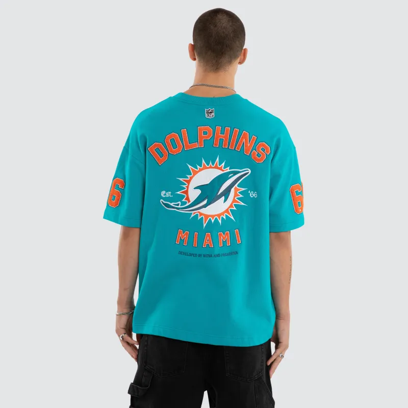 Miami Dolphins Founded Loopback Tee Aqua sold by Nena and Pasadena