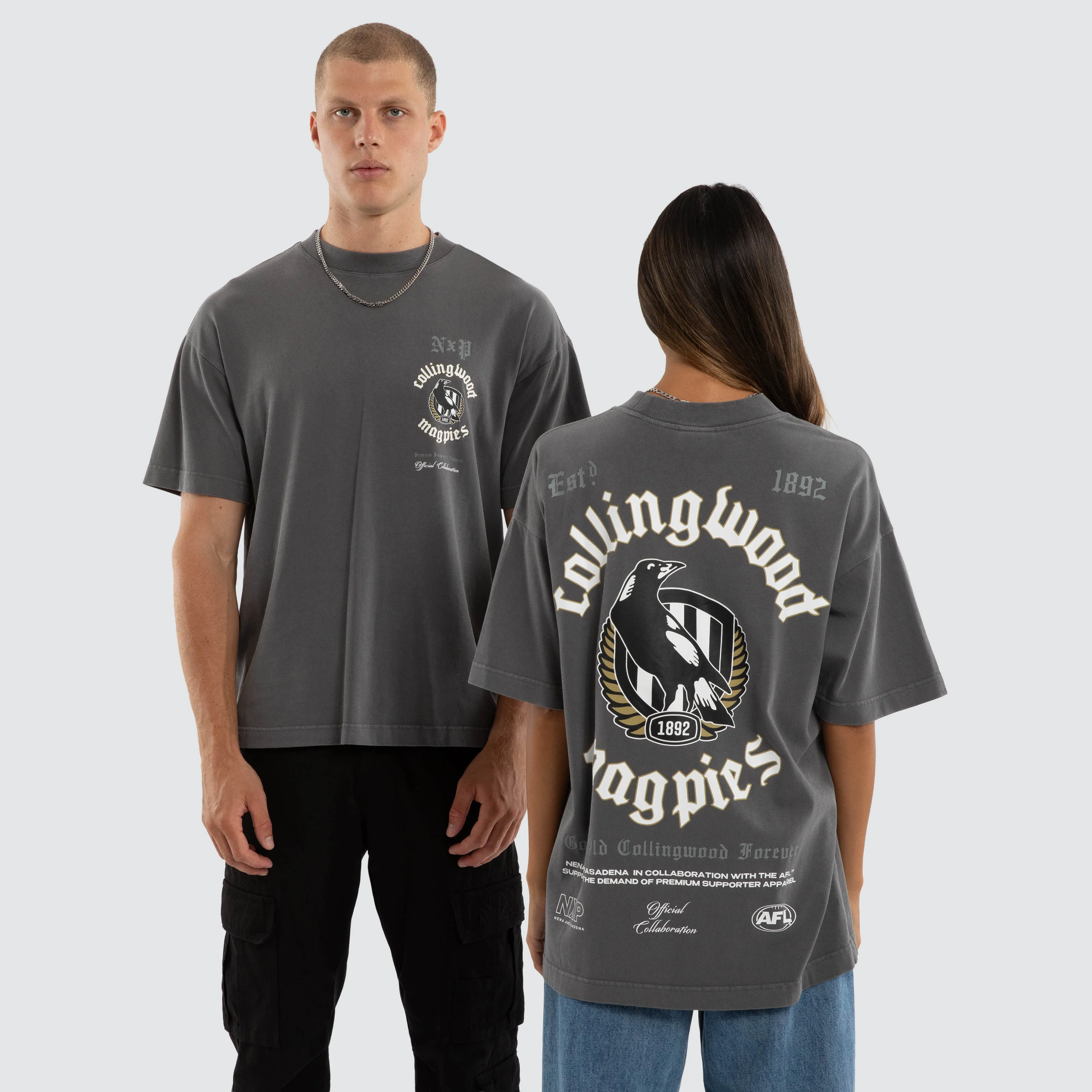 Collingwood Magpies Off-Season Tee Pigment Charcoal sold by Nena and Pasadena
