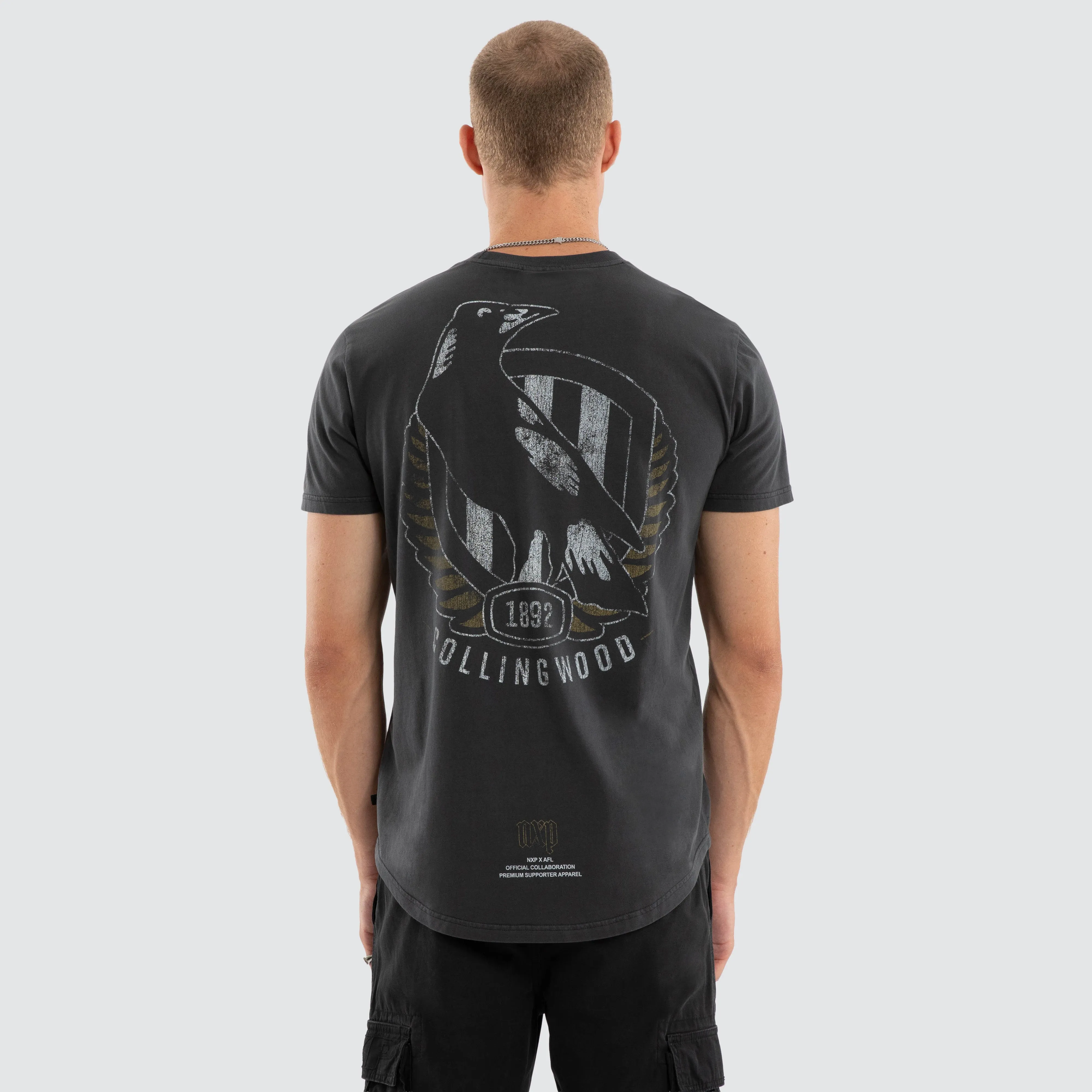 Collingwood Magpies AFL Active Vintage Tee Pigment Asphalt sold by Nena and Pasadena