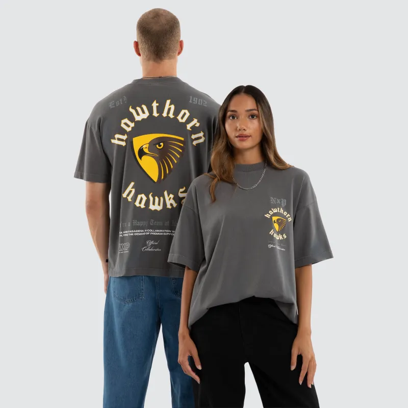 Hawthorn Hawks Off-Season Tee Pigment Charcoal sold by Nena and Pasadena