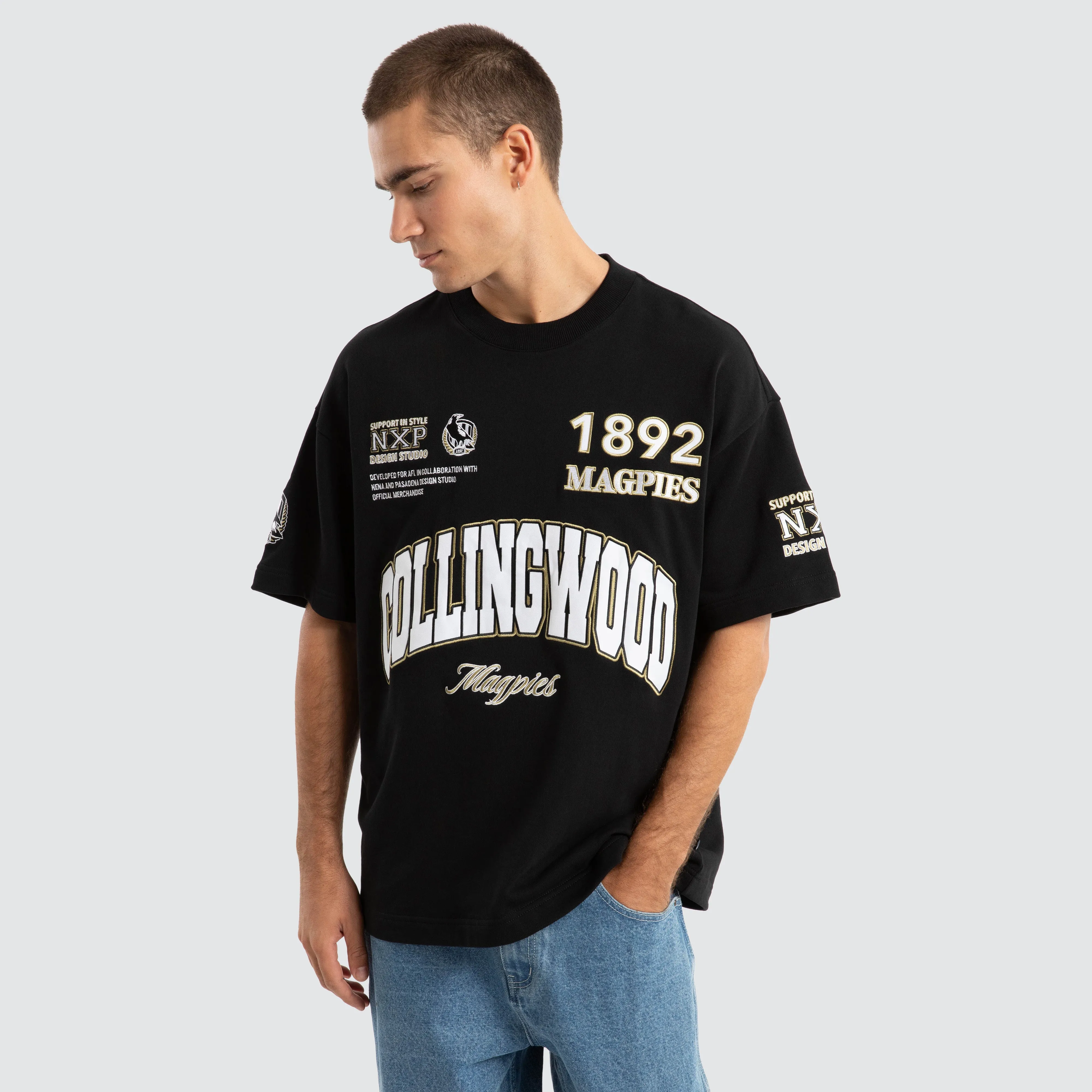 Collingwood Magpies AFL Academy Tee Jet Black sold by Nena and Pasadena product image thumbnail 4