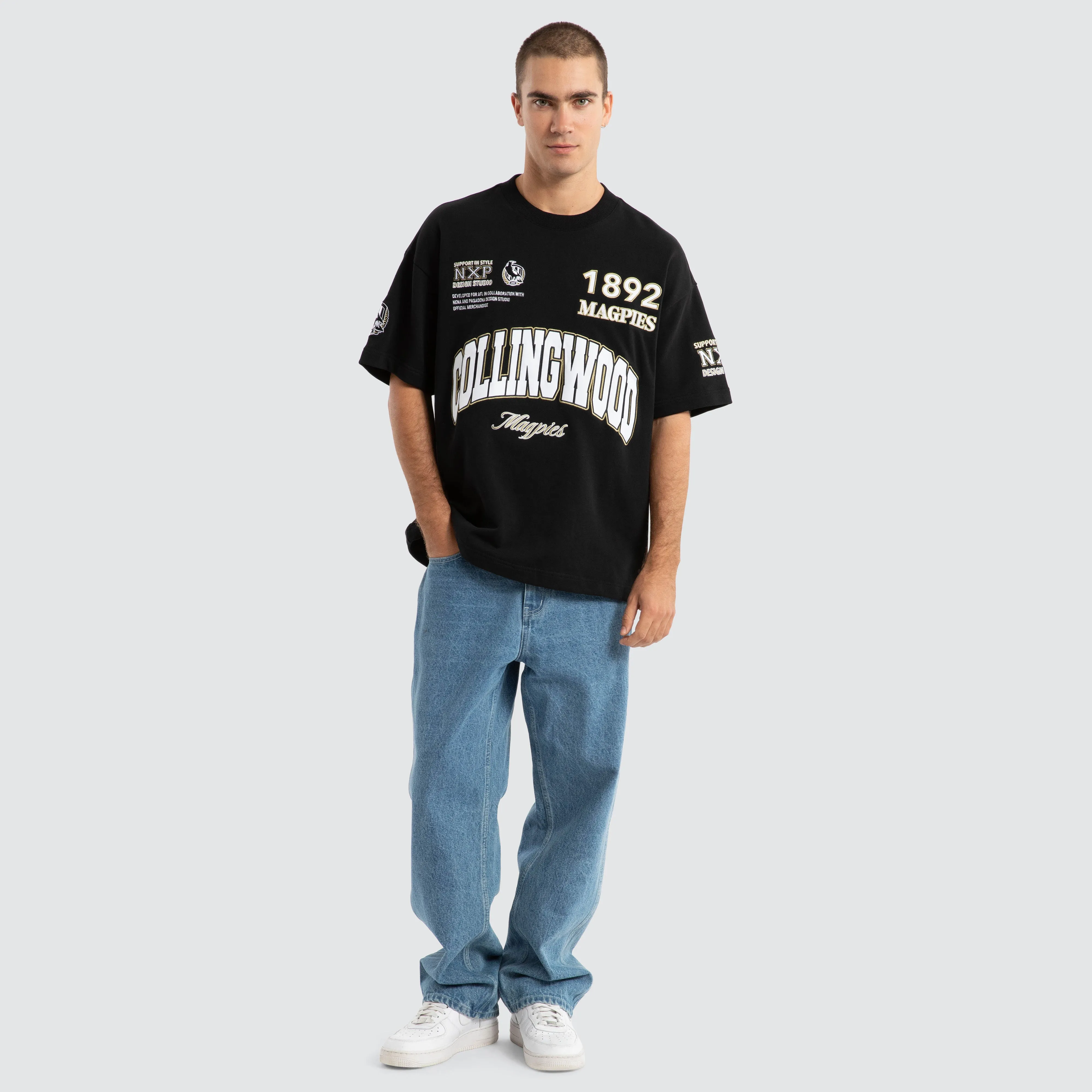 Collingwood Magpies AFL Academy Tee Jet Black sold by Nena and Pasadena product image thumbnail 3