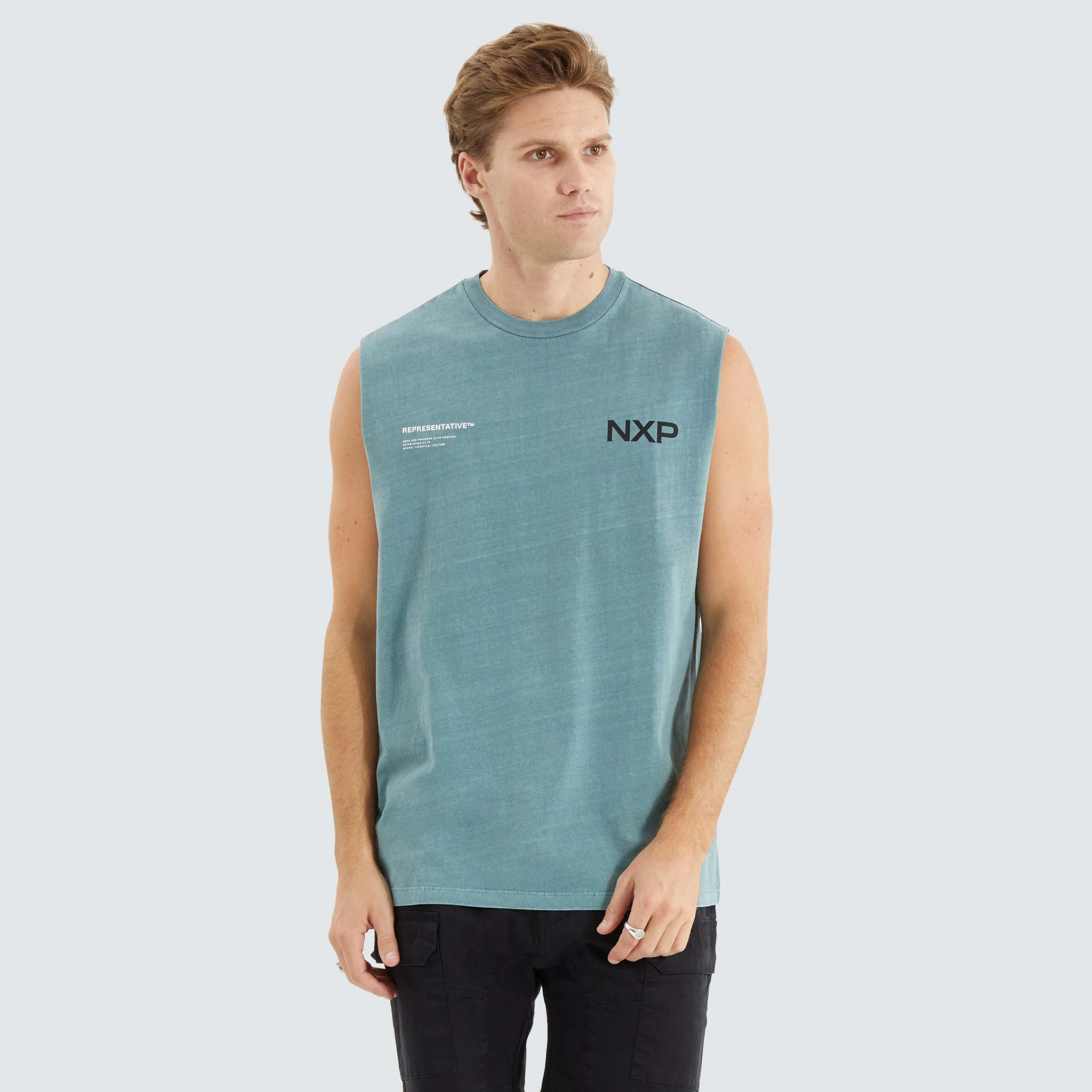 Delta Time Relaxed Muscle Tee Pigment Trooper sold by Nena and Pasadena