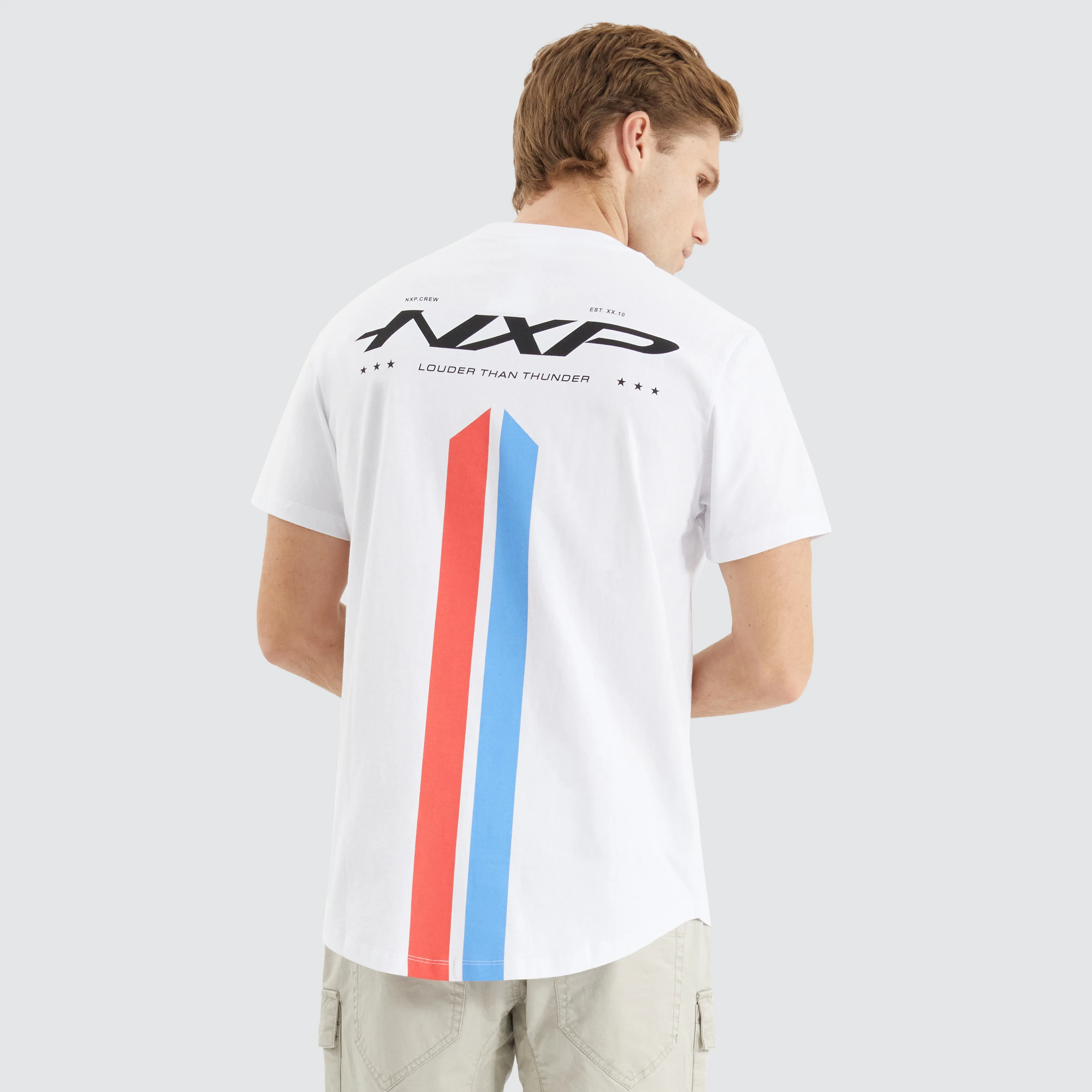 Wingman Dual Curved Tee Optical White sold by Nena and Pasadena