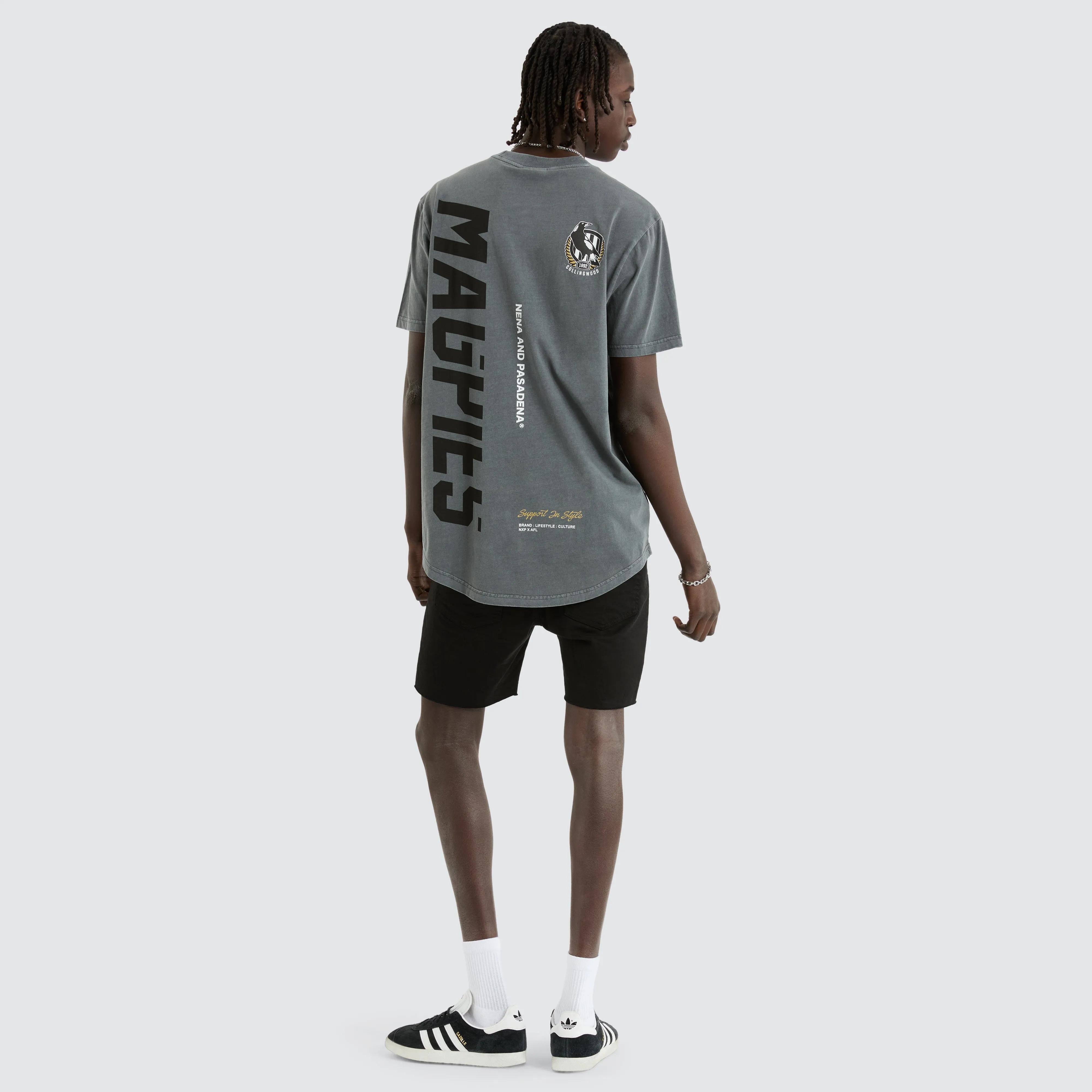 Collingwood Magpies AFL Dual Curved Tee Pigment Charcoal sold by Nena and Pasadena product image thumbnail 5