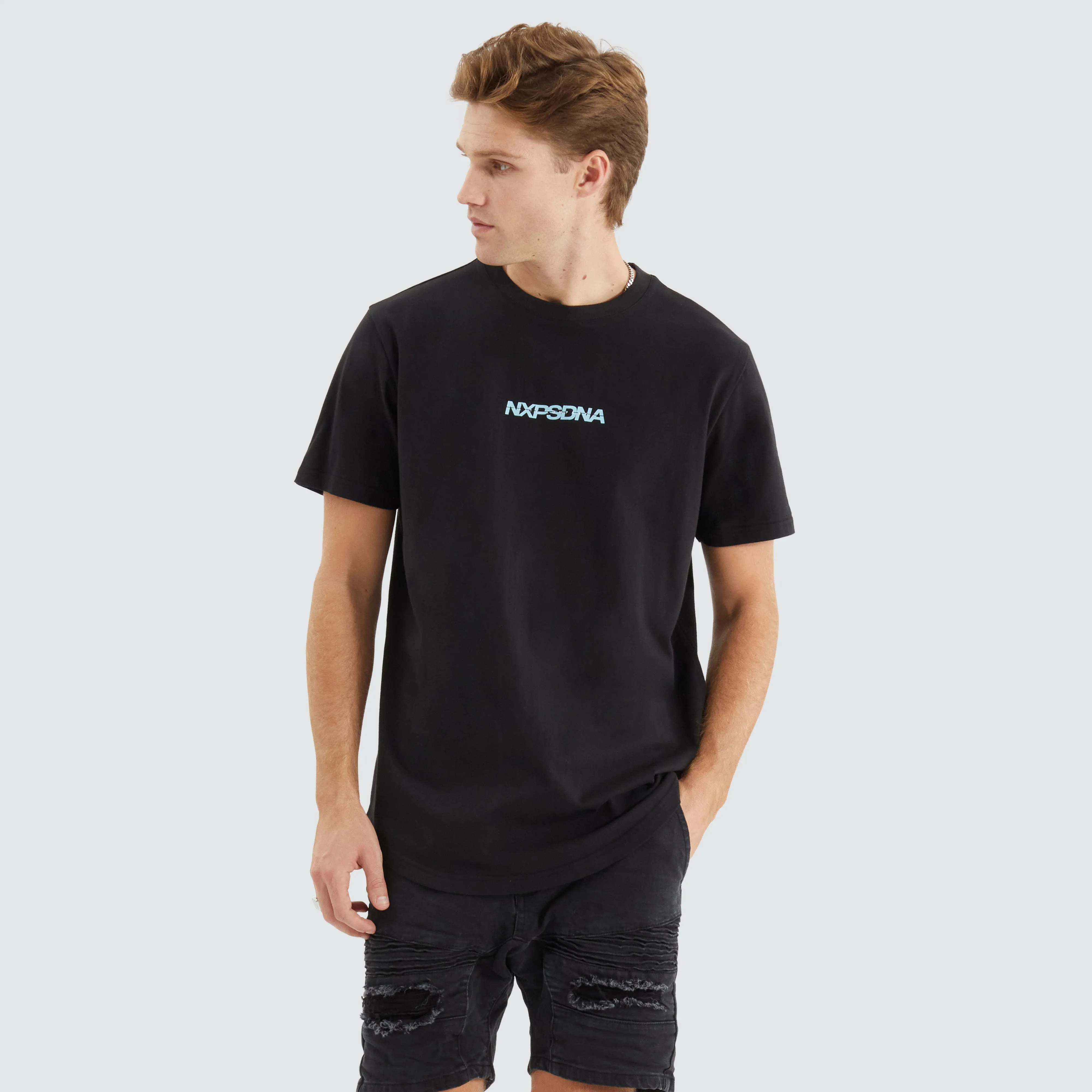 Sine Dual Curved Tee Jet Black sold by Nena and Pasadena