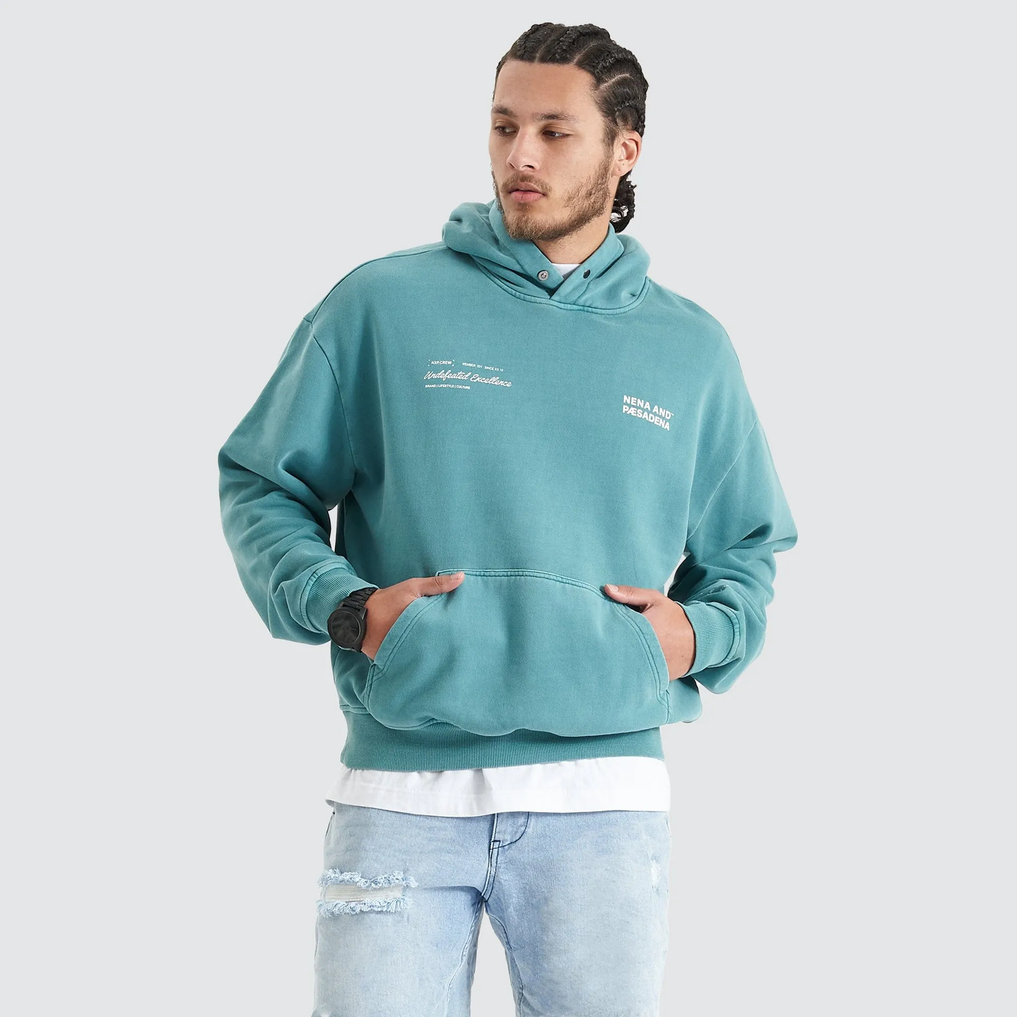 Umpire Heavy Box Fit Hooded Sweater Pigment Teal sold by Nena and Pasadena product image thumbnail 4