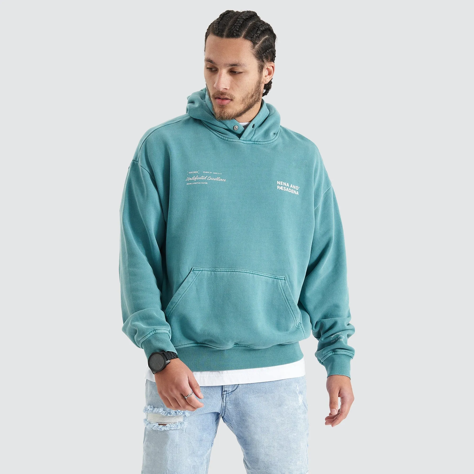 Umpire Heavy Box Fit Hooded Sweater Pigment Teal sold by Nena and Pasadena