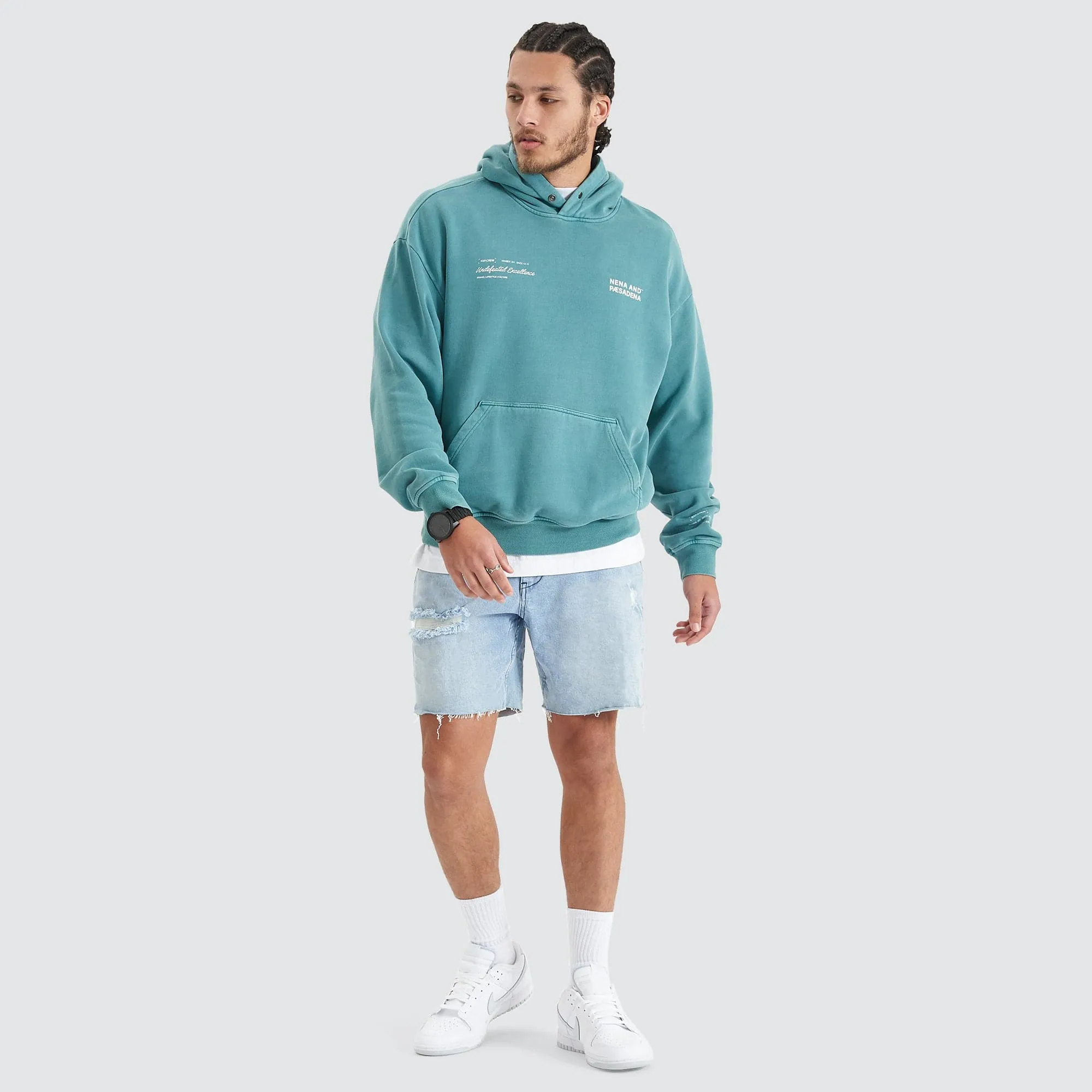 Umpire Heavy Box Fit Hooded Sweater Pigment Teal sold by Nena and Pasadena product image thumbnail 5