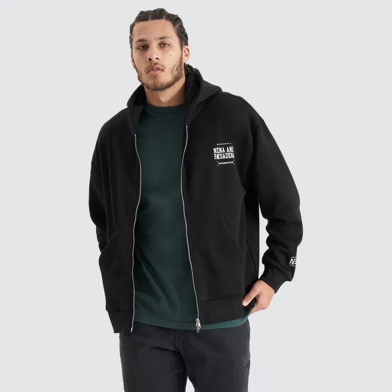 Overtaking Relaxed Hooded Zip-up Jumper Jet Black made by Nena and Pasadena