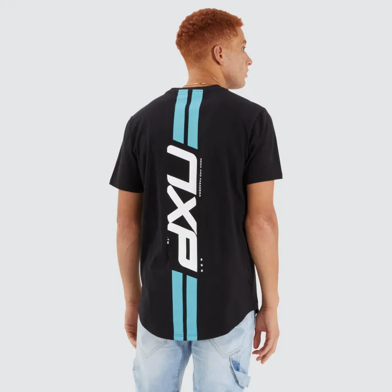 Chain Dual Curved Tee Jet Black sold by Nena and Pasadena